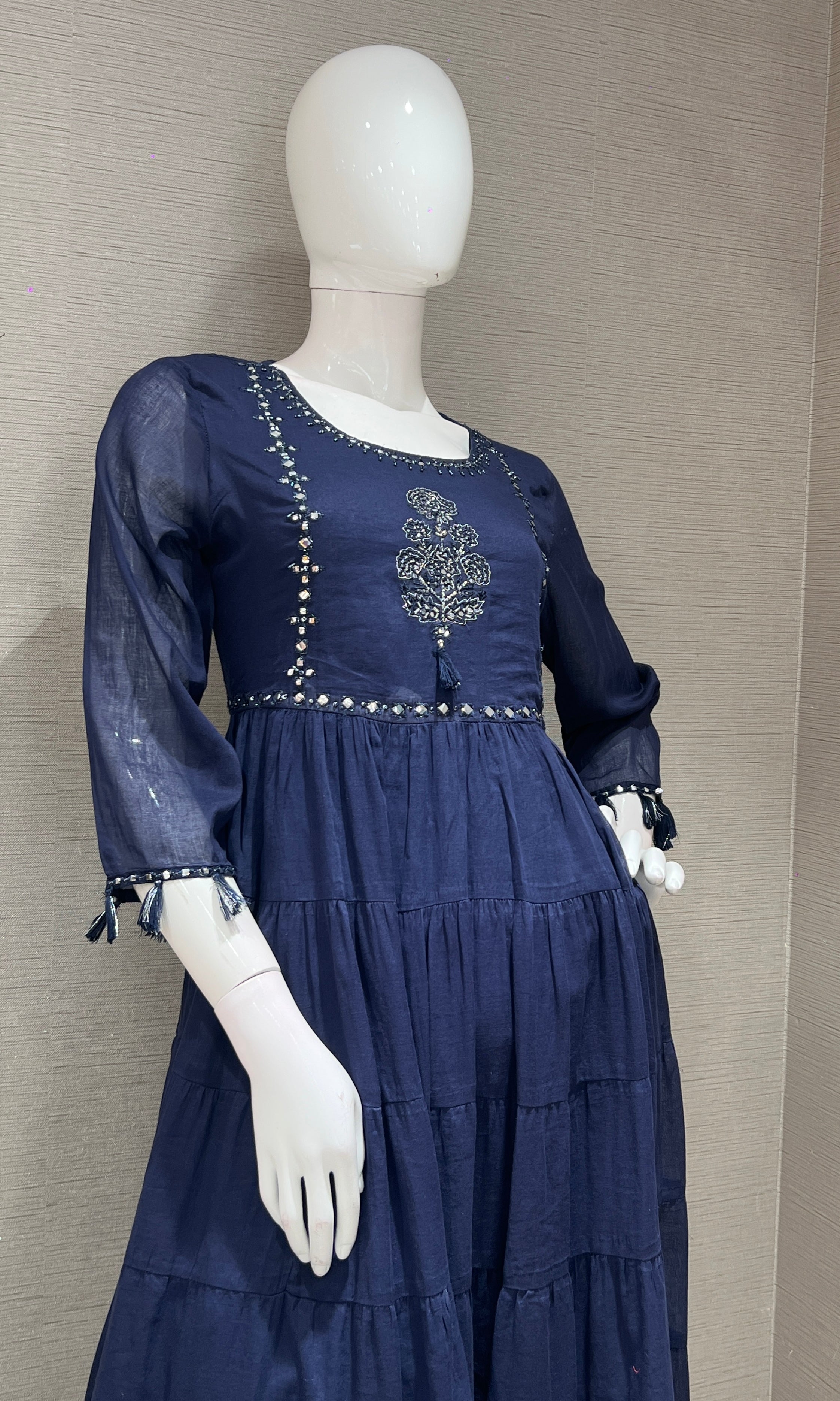 Blue ANARKALI EMBROIDERED kurta set