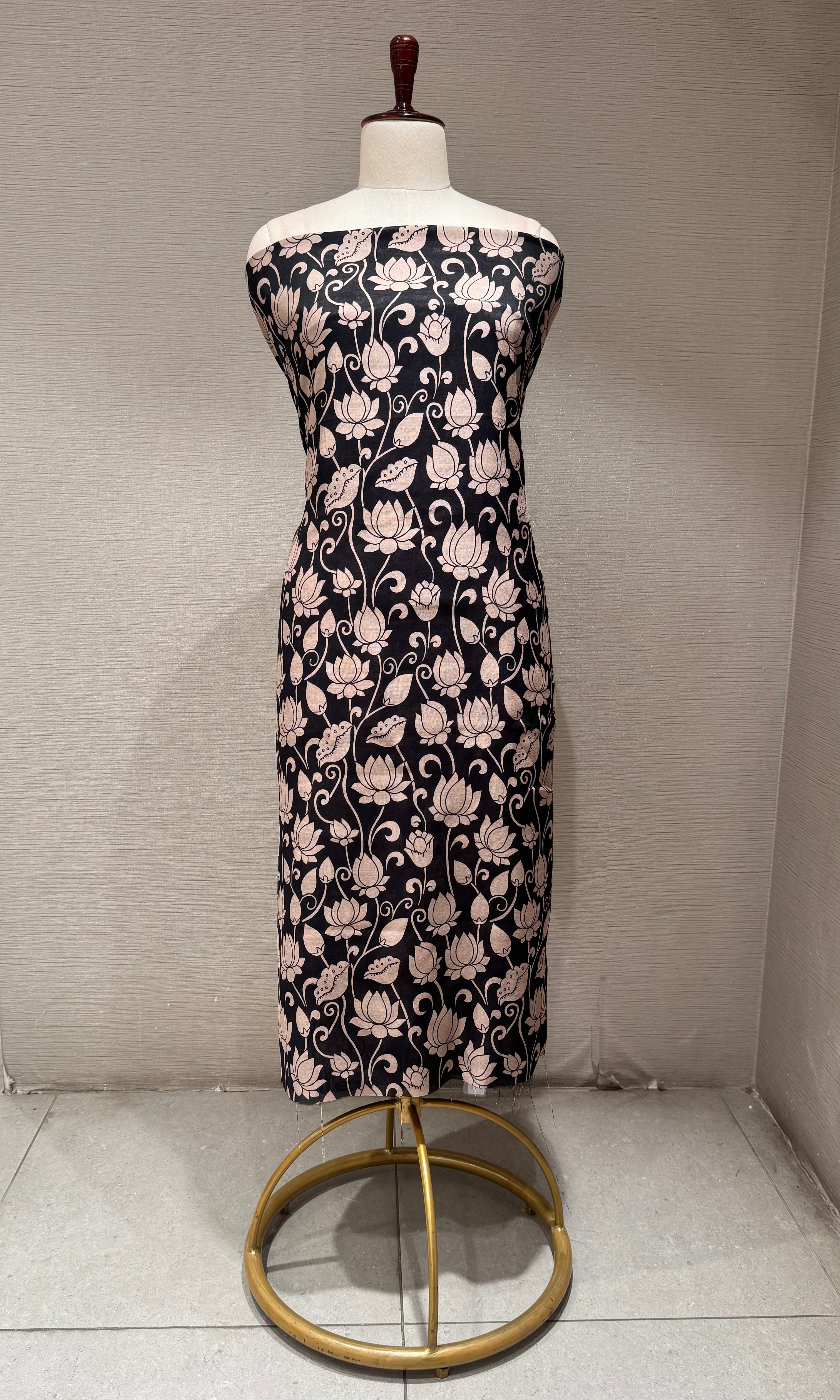 Black and Beige Floral Printed Dress material