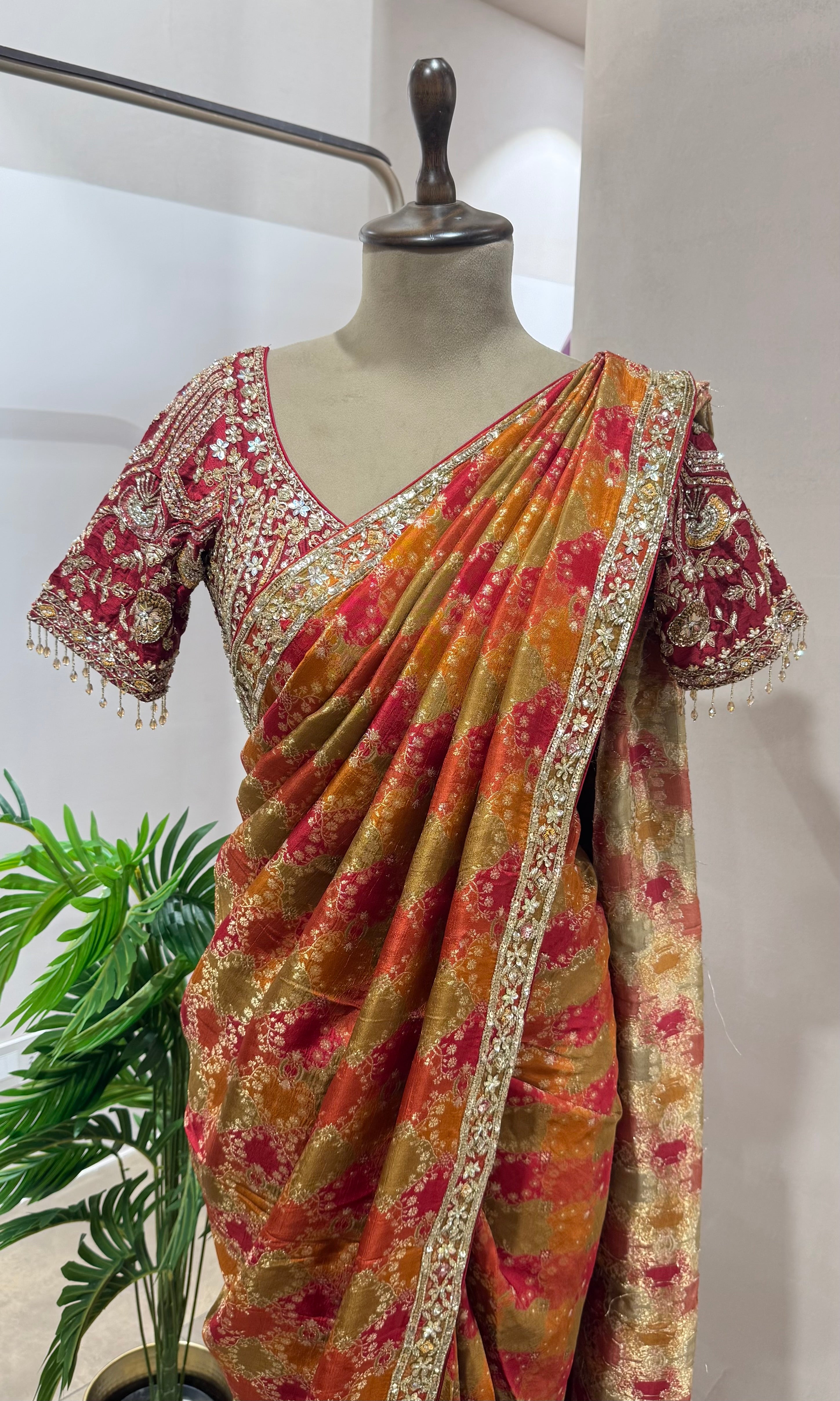 MAROON BANARASI SAREE WITH BLOUSE