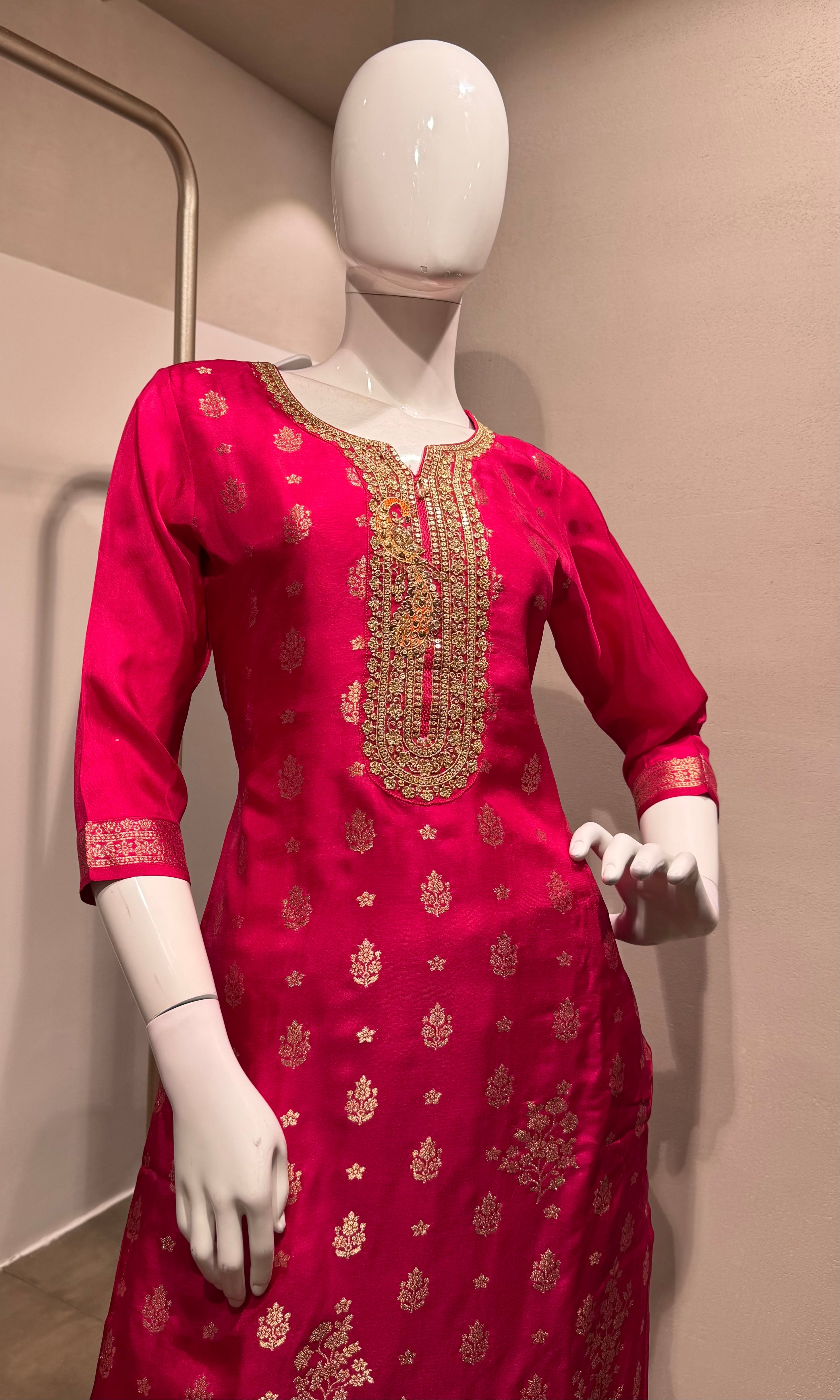 Pink embroidered kurta pant with dupatta set