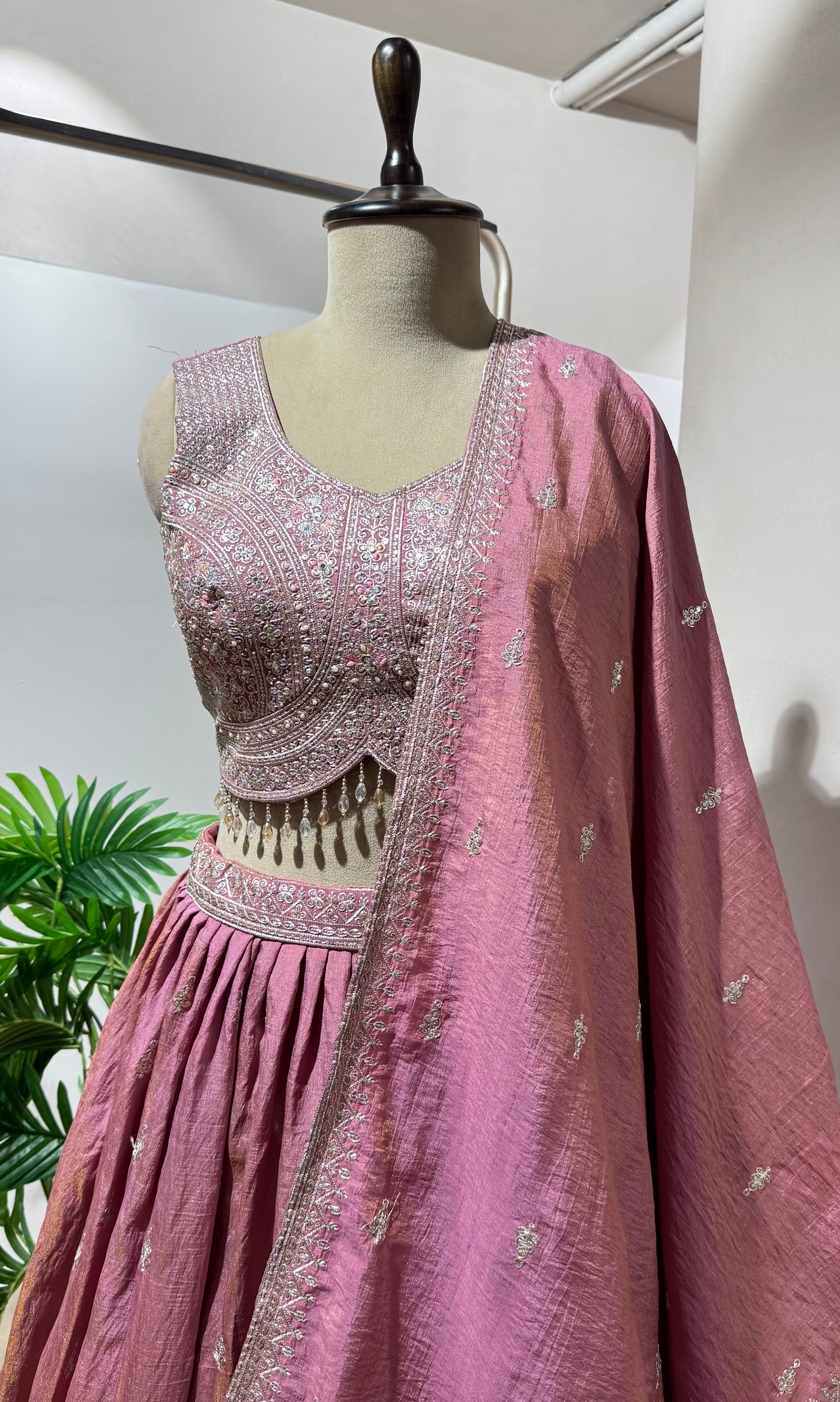 Onion pink Silk Lehenga with Intricate Zari Work