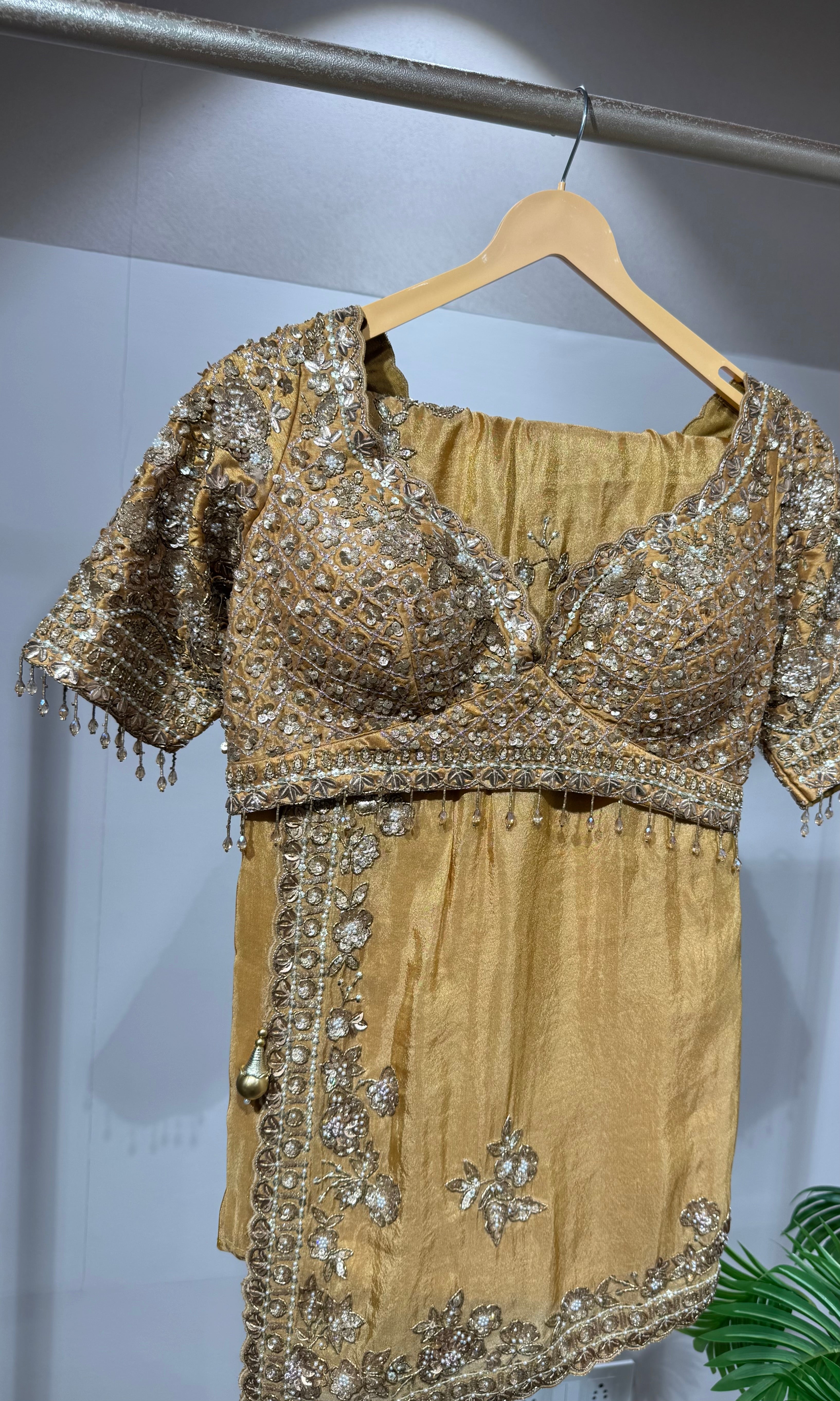 Sandel Zari and Sequin Work Bridal SAREE