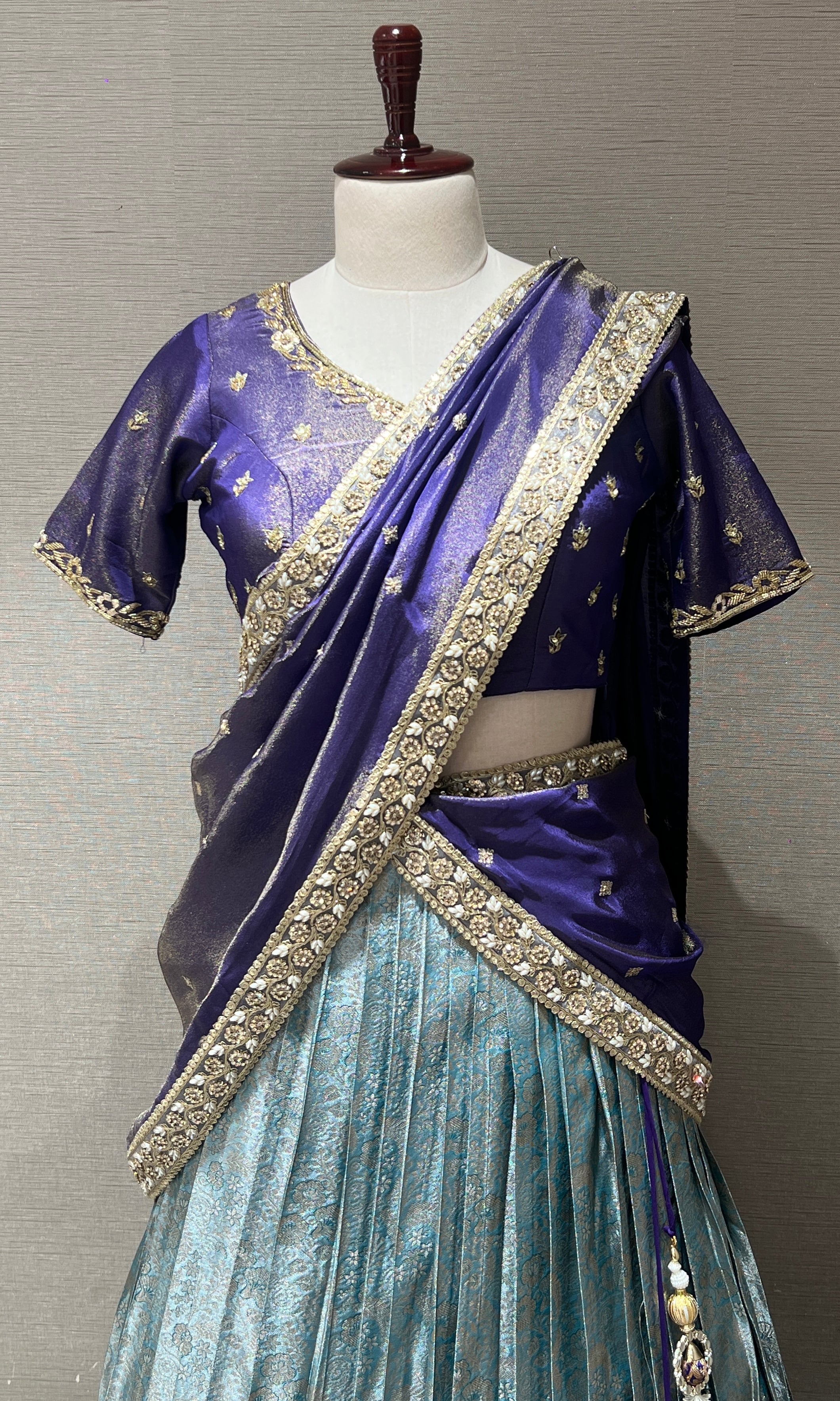 Purple pattu Lehenga