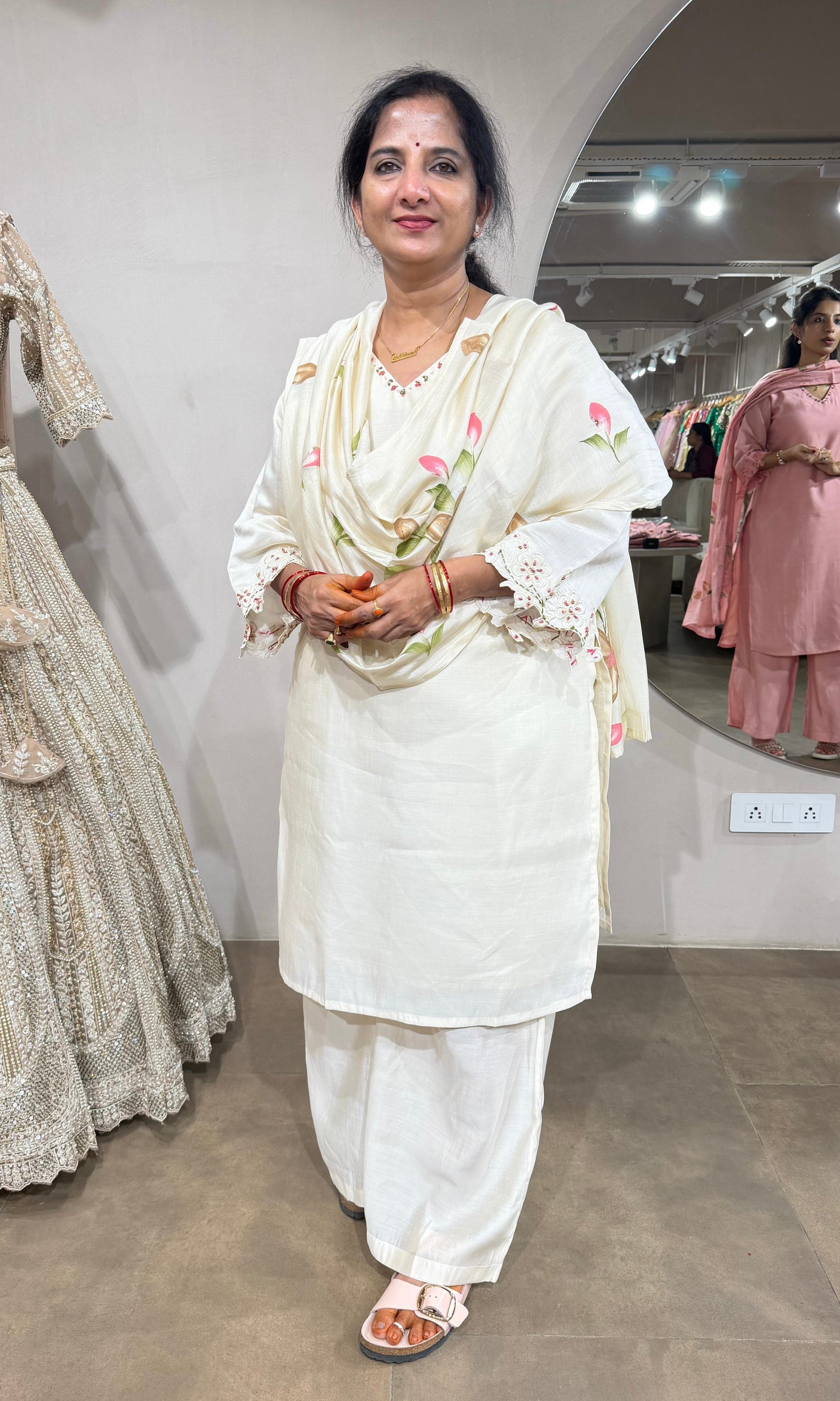 CREAM Floral Kaftan Kurta Set