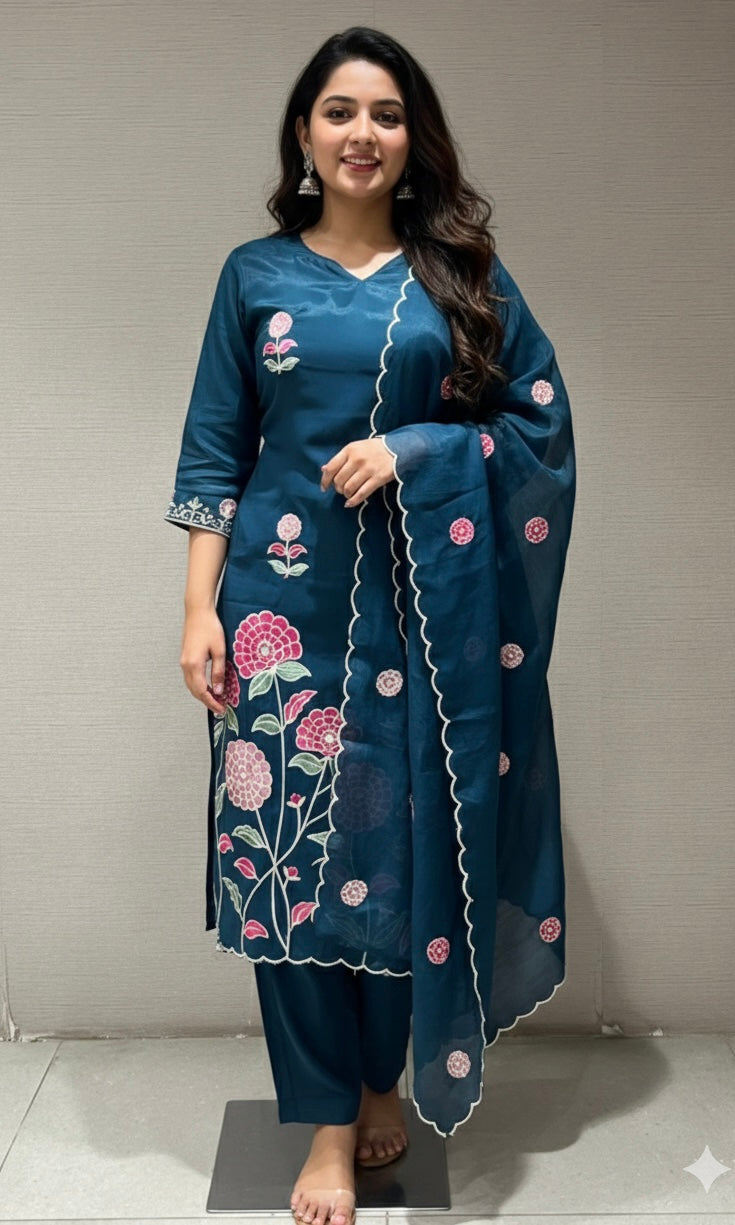 Navy blue FLORAL kurta set