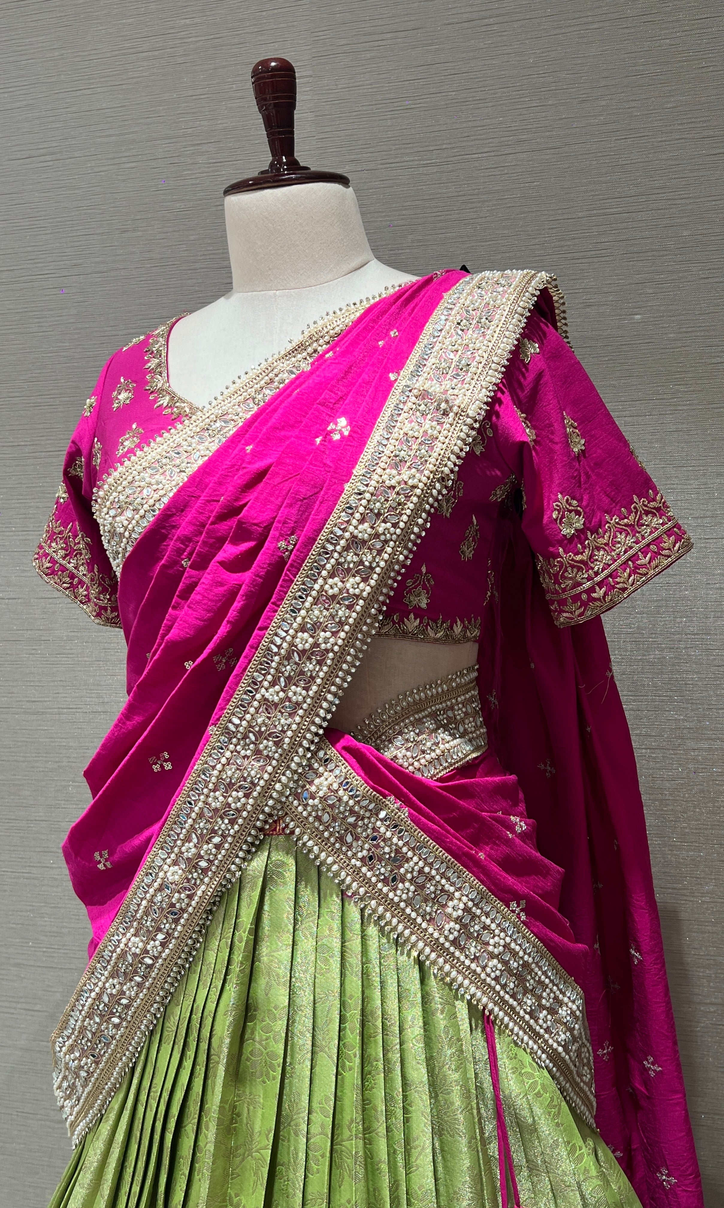 Rani pink pattu Lehenga
