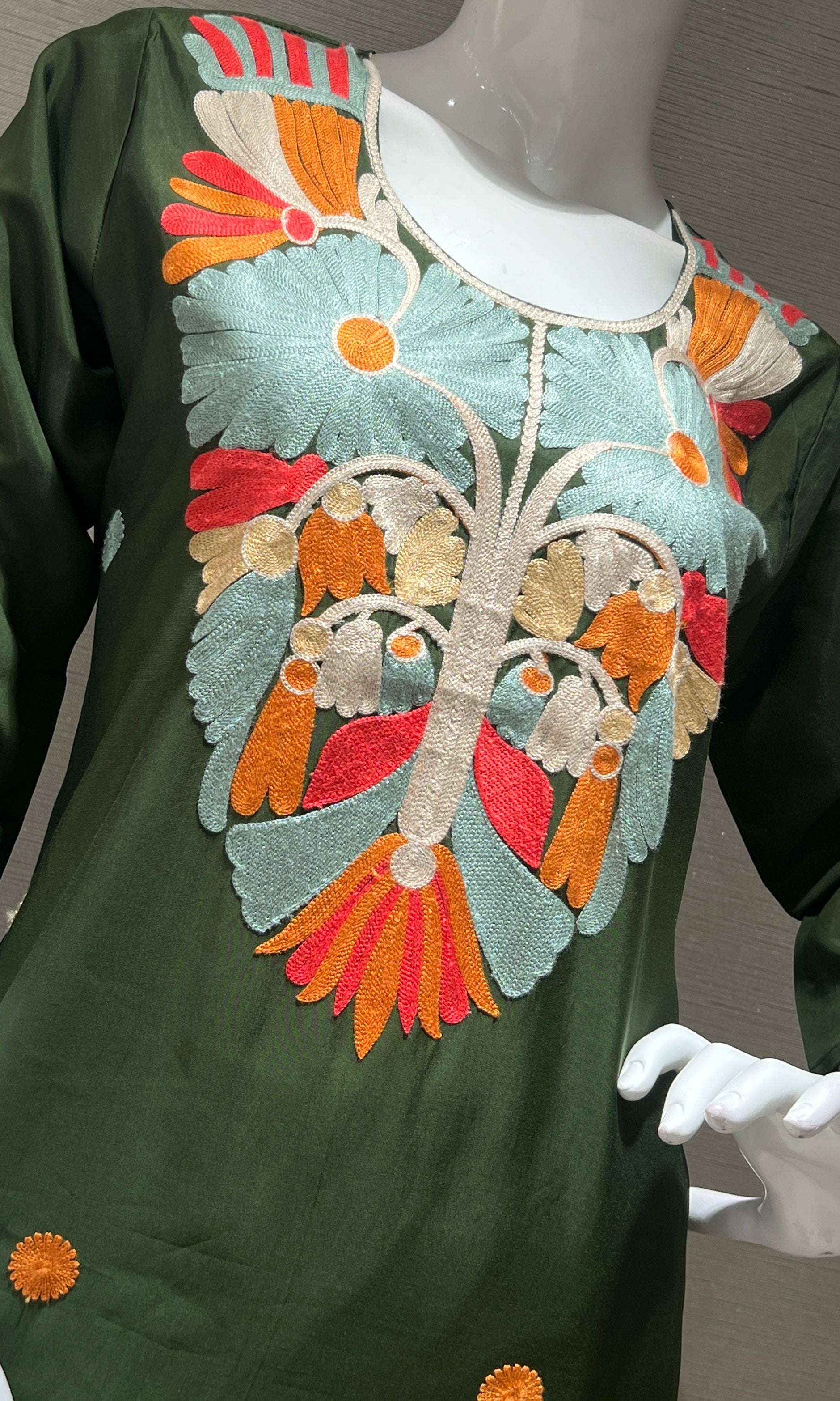 Green embroidered kurta set