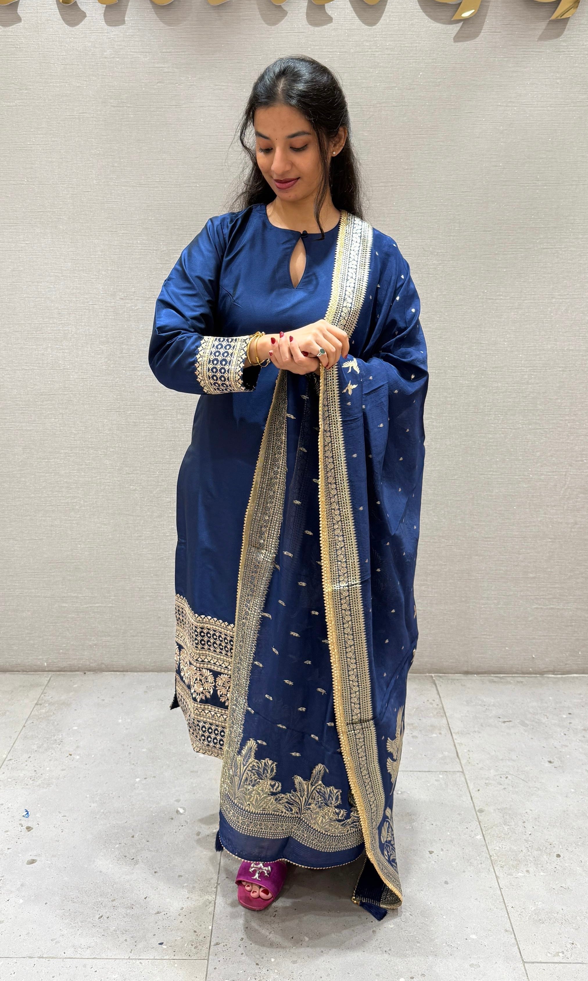 Royal blue banarasi kurta set