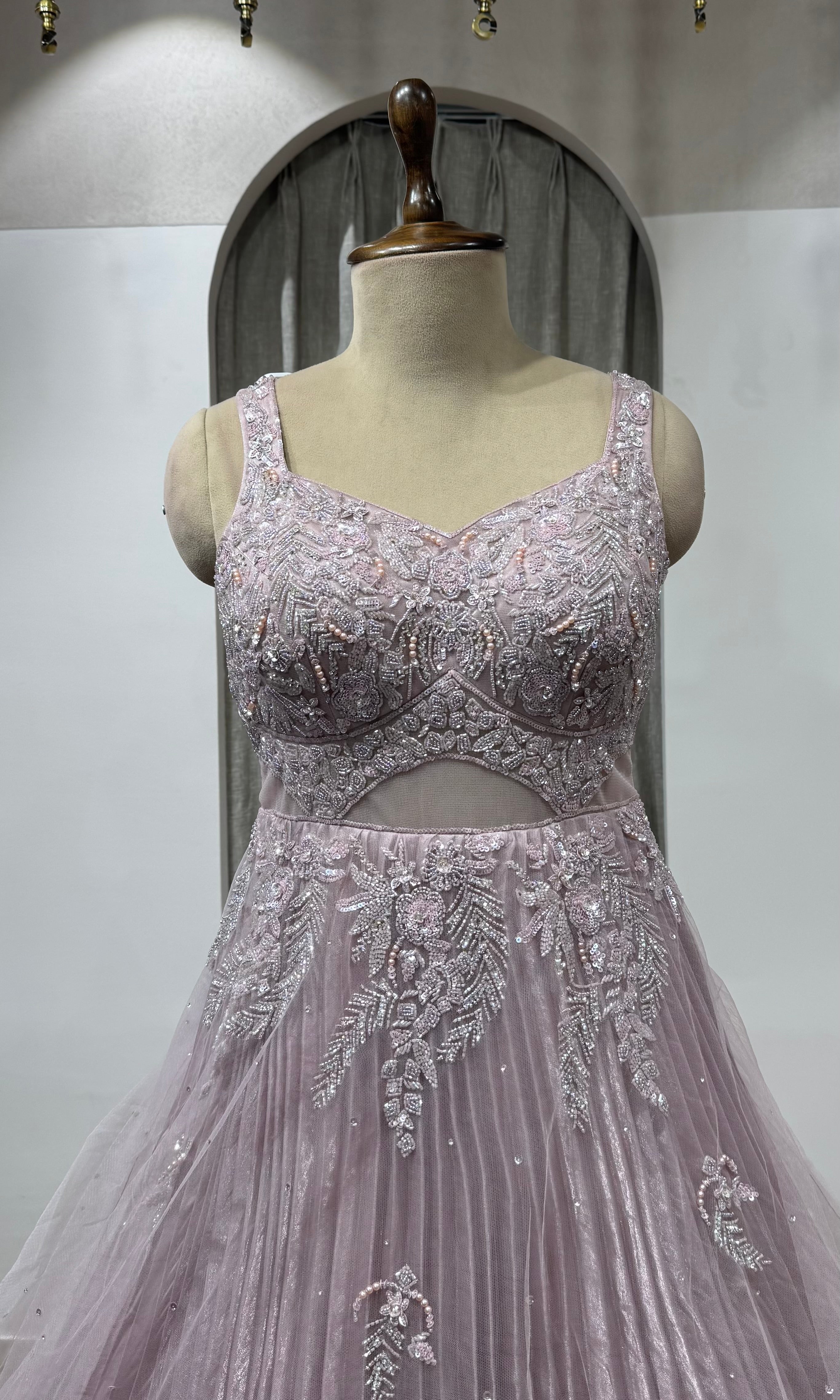 MOEE EMBROIDERED NETTED GOWN