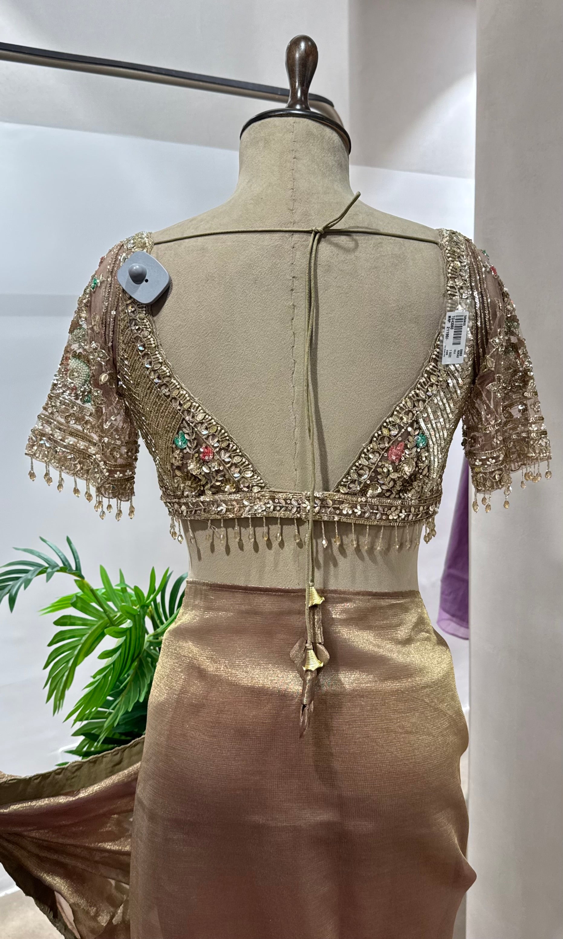 BLUSH PINK BANARASI TISSUE SAREE WITH BLOUSE