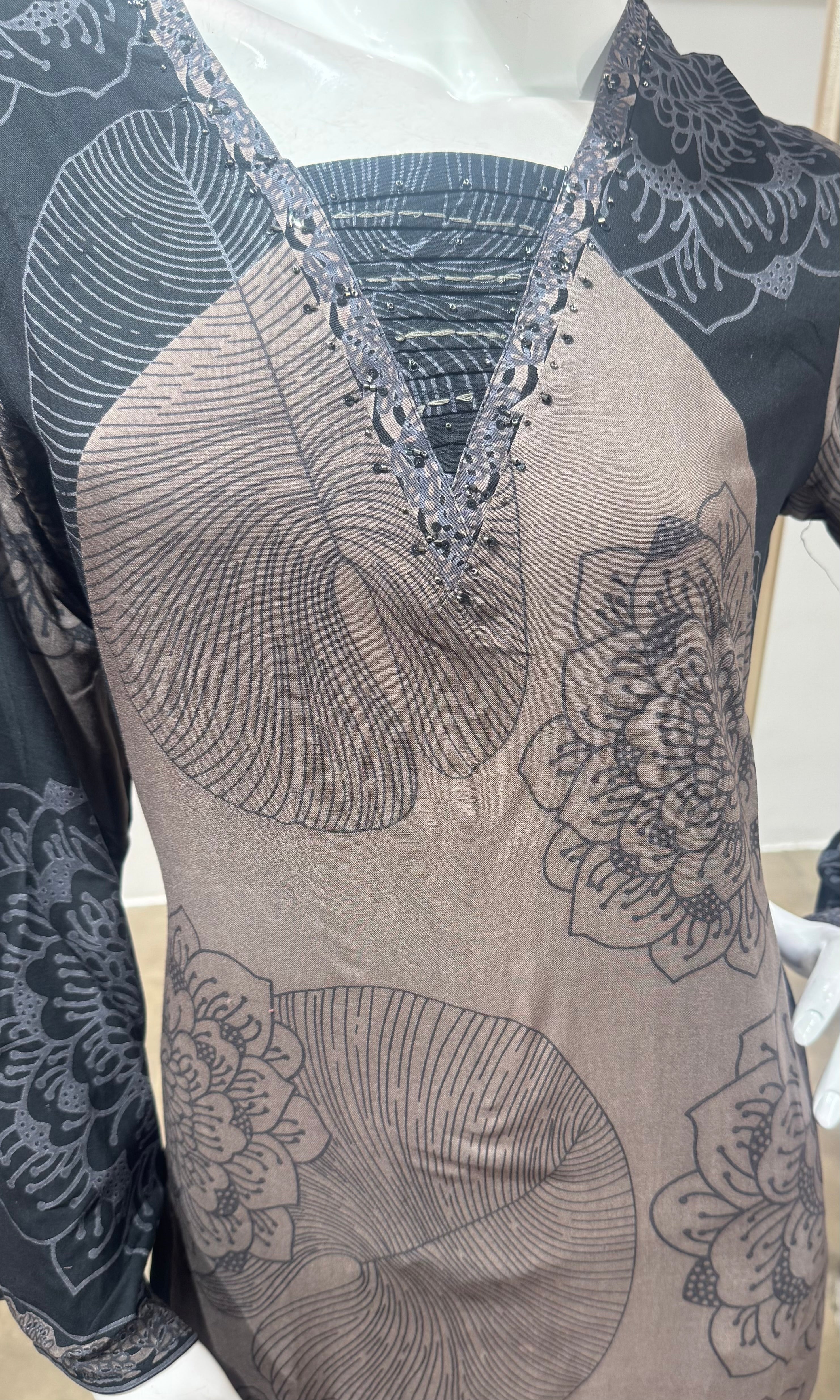 Grey Charcoal Damask Layered Kurta Set