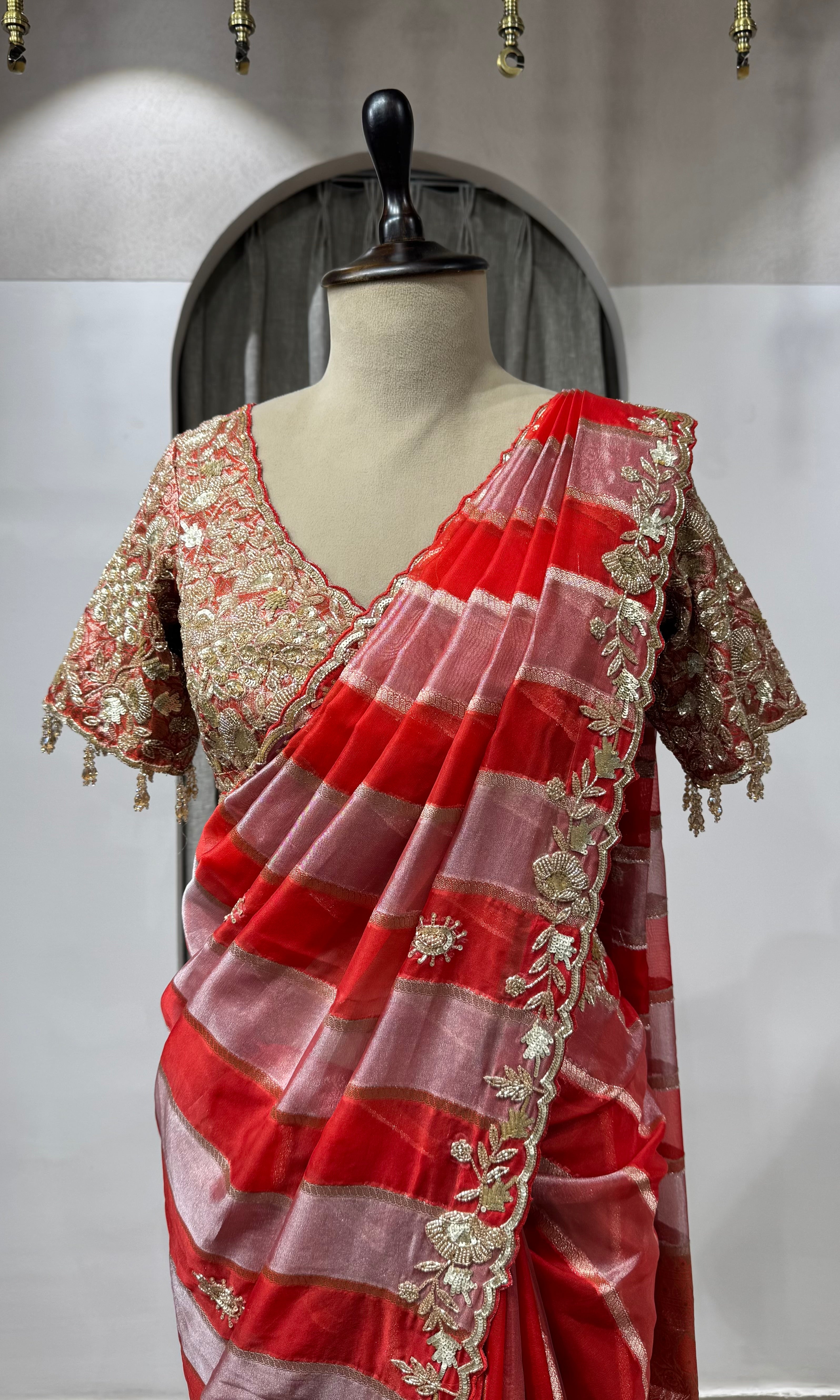 RED Embellished Silk Leheriya Saree