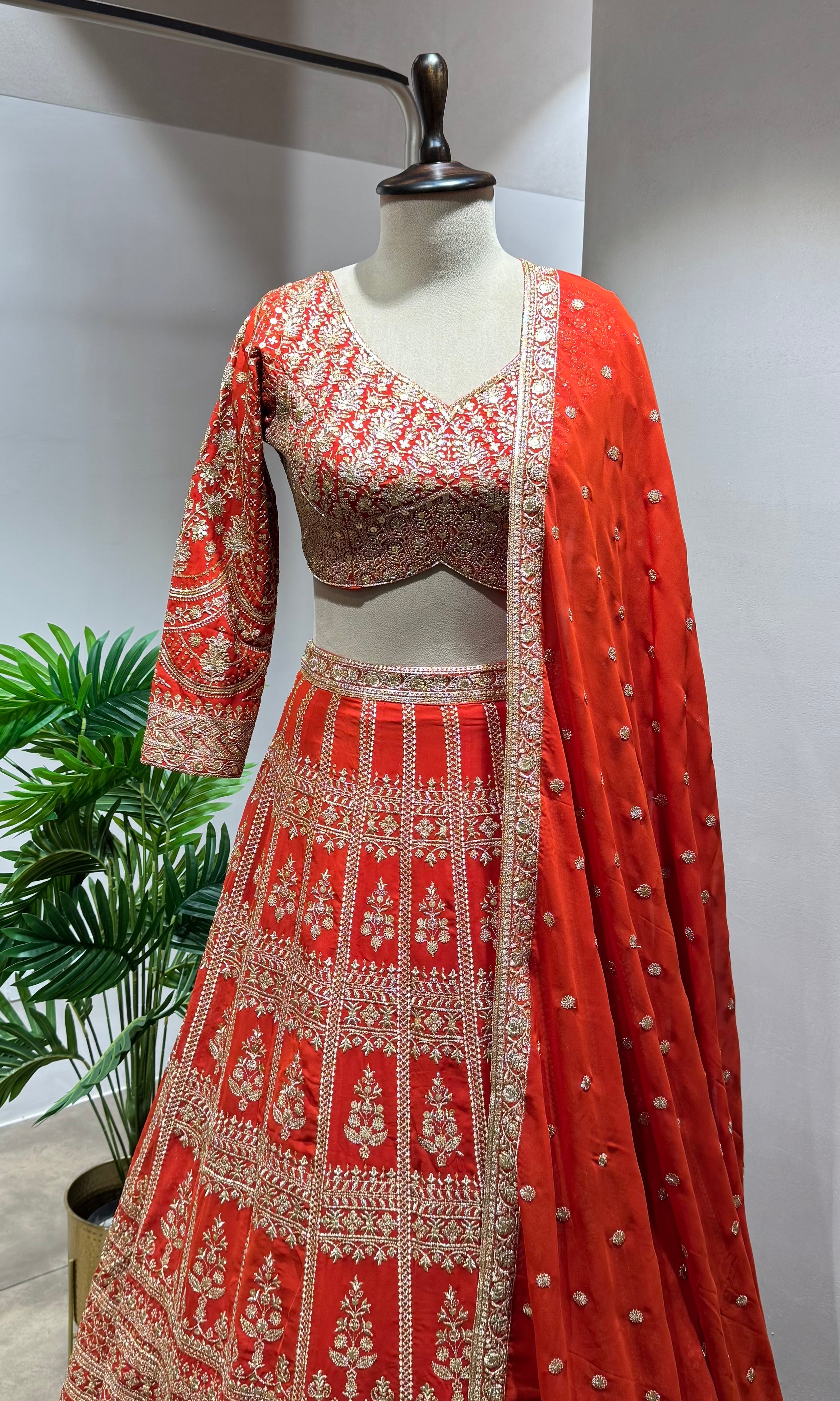 ORANGE GOLDEN Lehenga with Heavy Embroidered Blouse