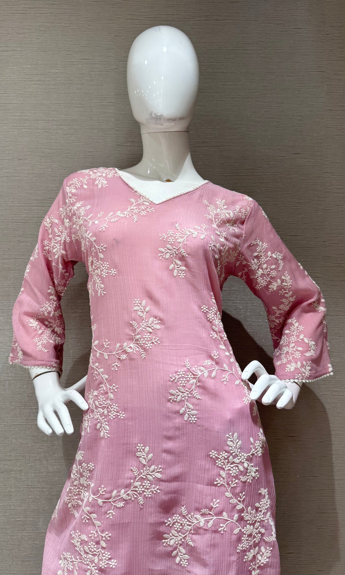 Light Pink Floral cotton Kurta Set with Sheer Dupatta