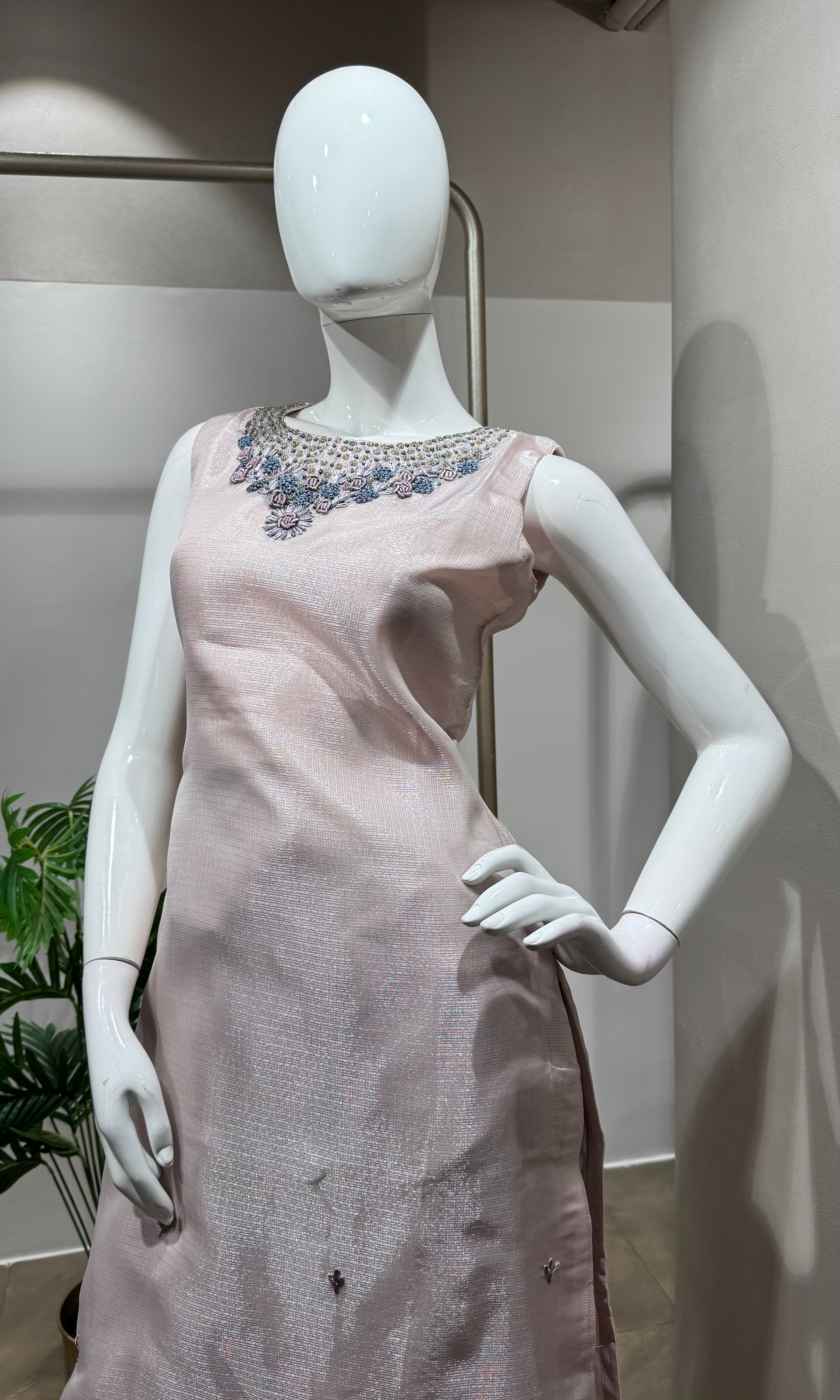 Baby Pink Embroidered Kota Kurta set