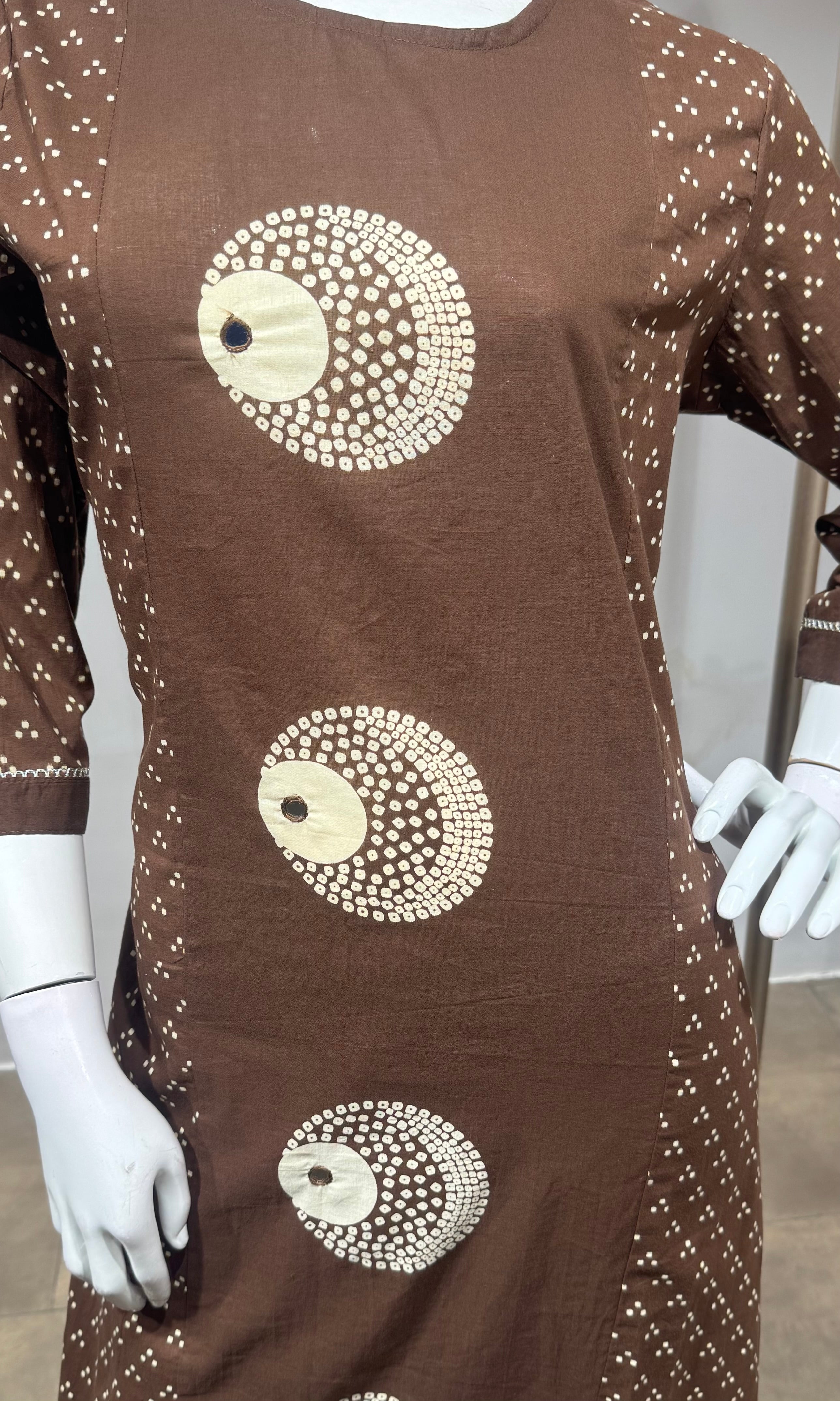 Brown Cotton Bandhani Straight KURTA SET