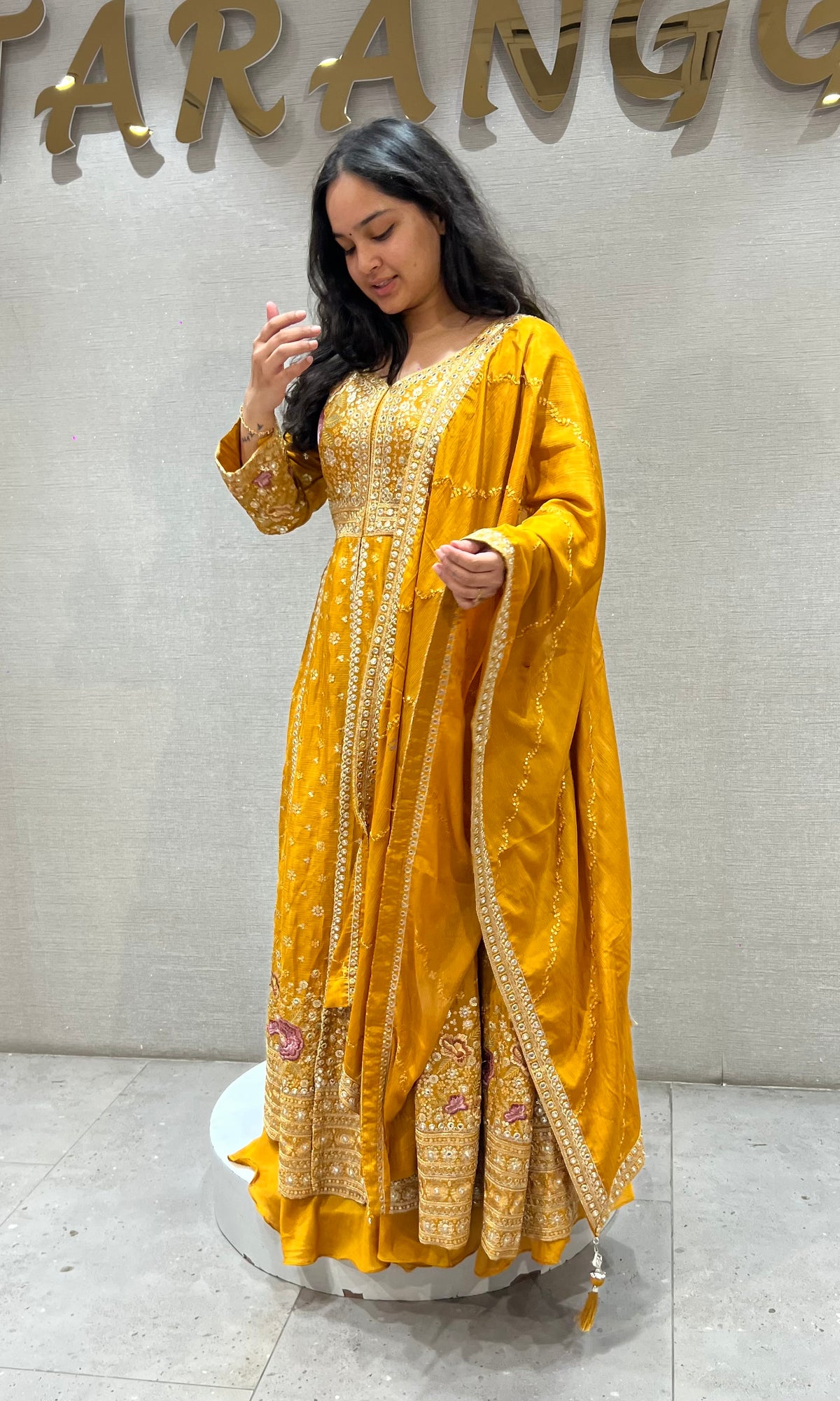 Mustard Yellow Silk Anarkali set with Zari dupatta
