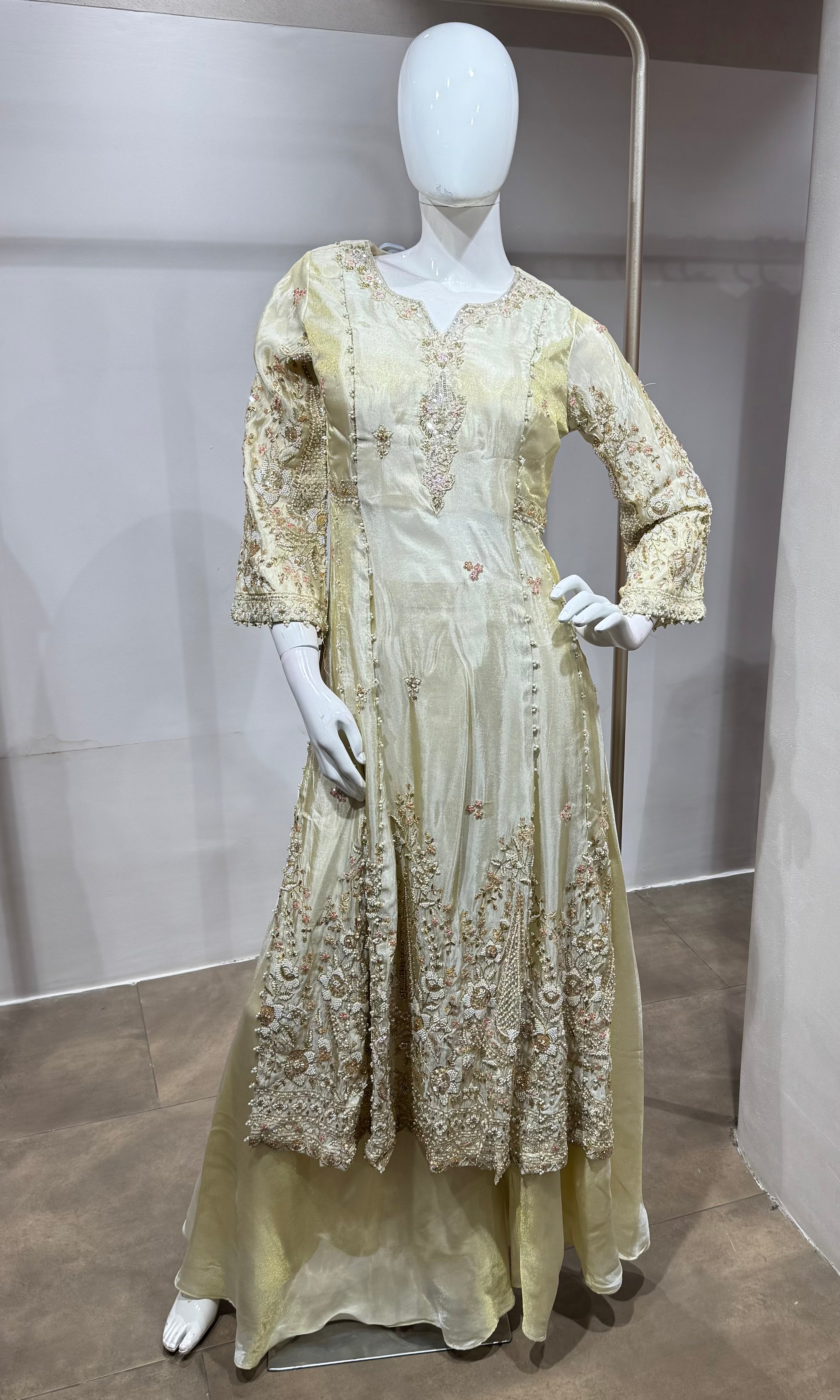 Cream embroidered nyra cut palazzo set