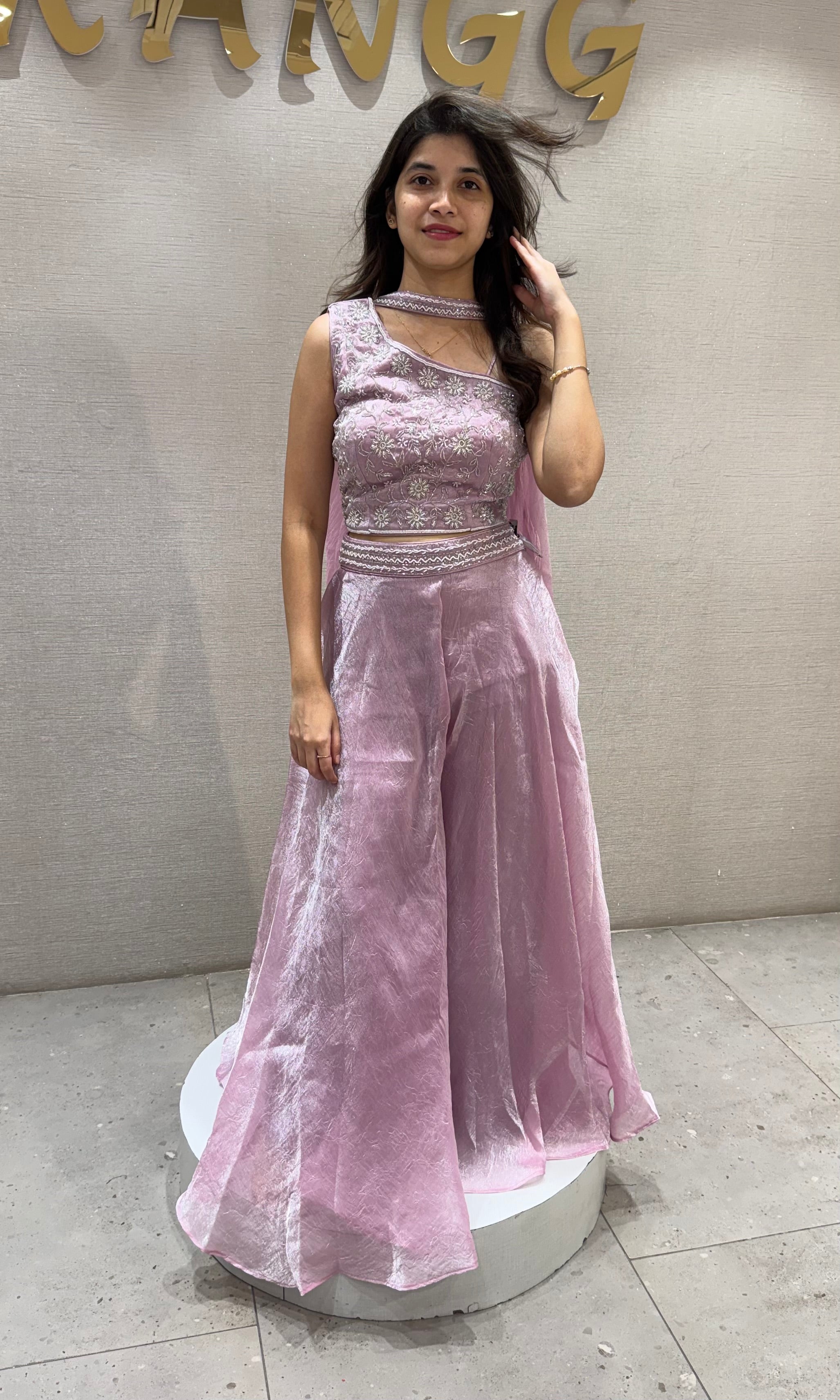 Light pink ethnic crop top palazzo set