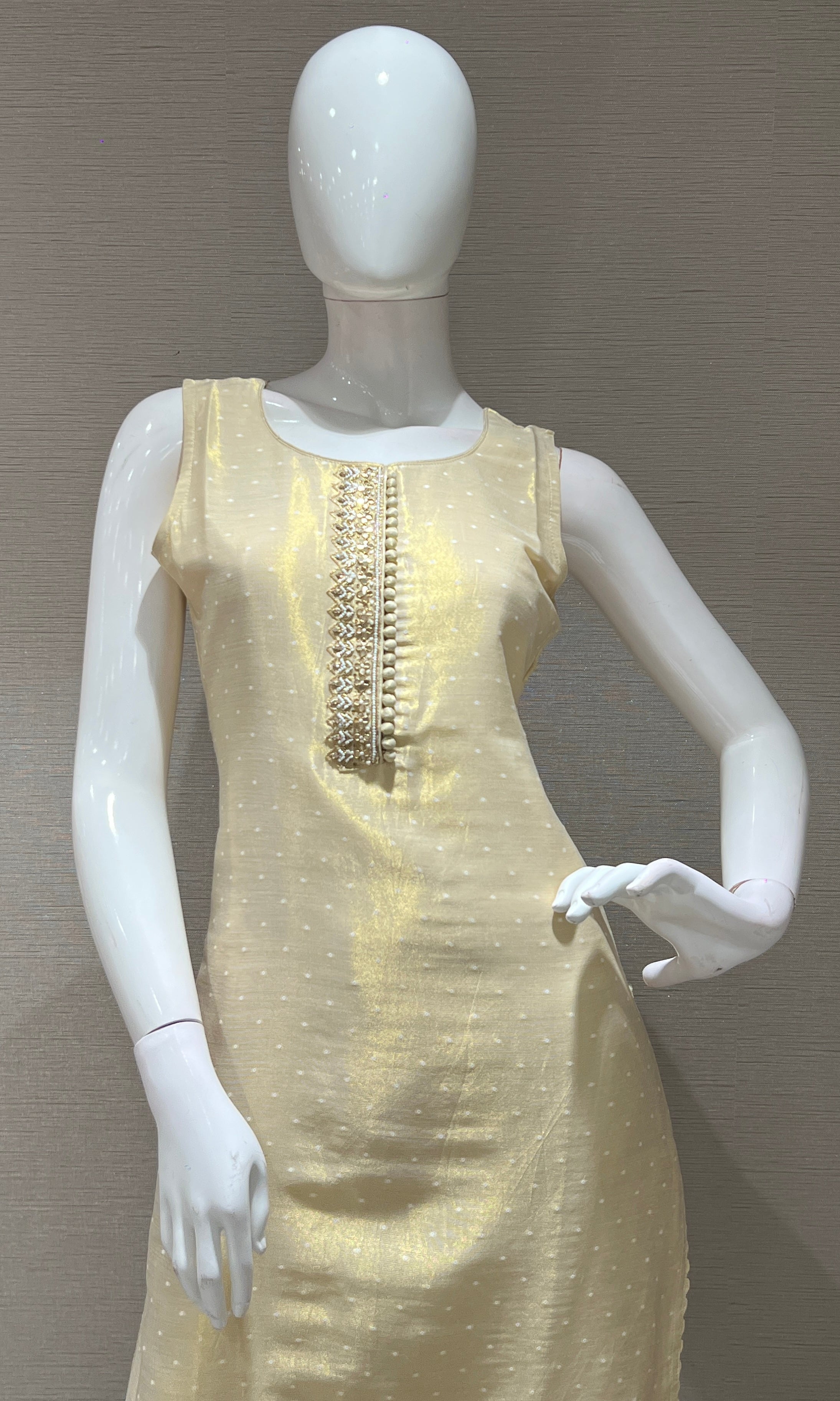 Cream kurta set with striped dupatta