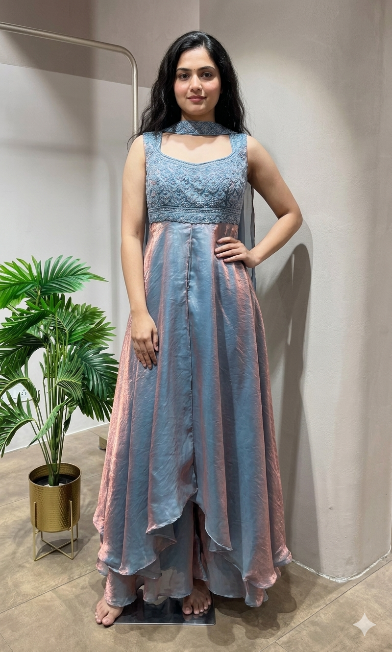 MIDNIGHT BLUE A LINE SHIMMER TISSUE PALAZZO SET