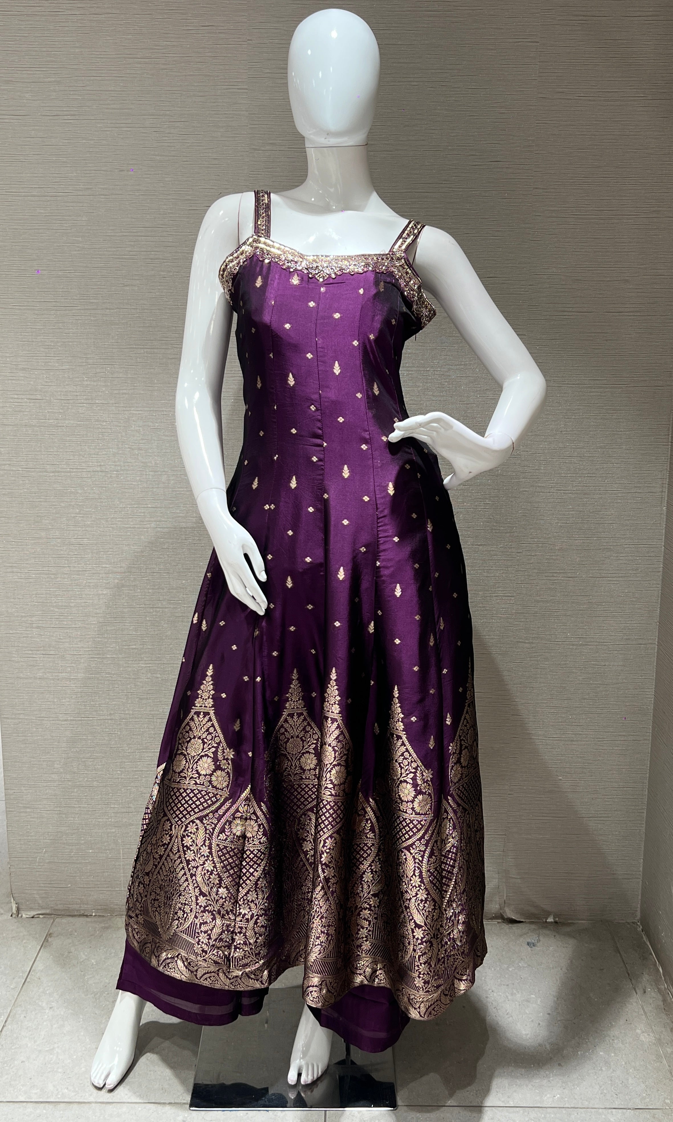 Purple silk gold embroidered Anarkali