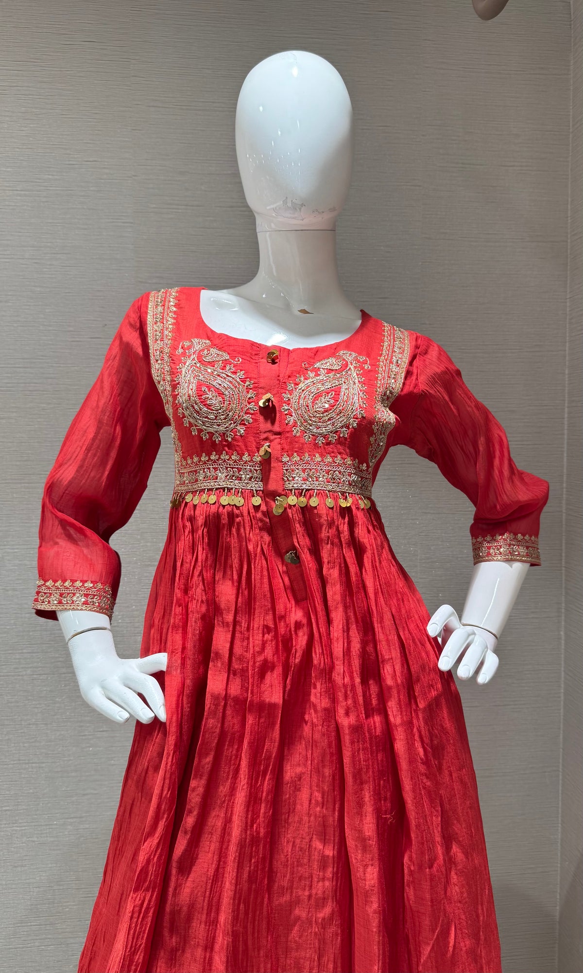 RUST COTTON ETHNIC A LINE KURTA SET WITH DUPATTA