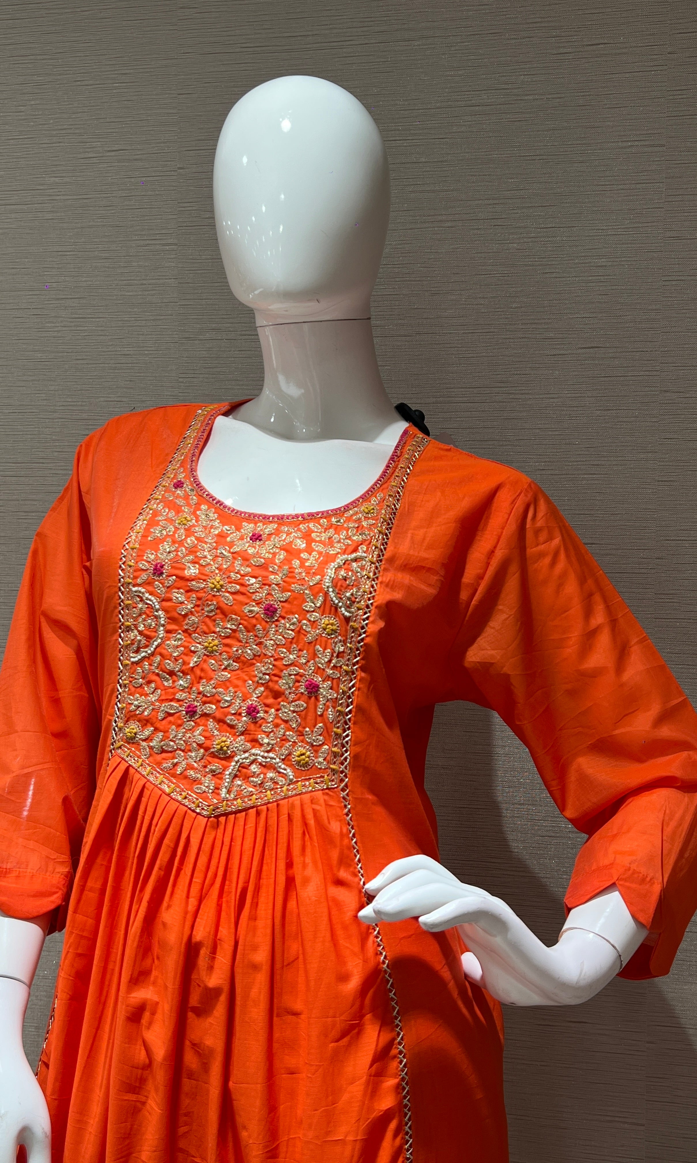 Orange MUL CHANDERI ANARKALI KURTA SET