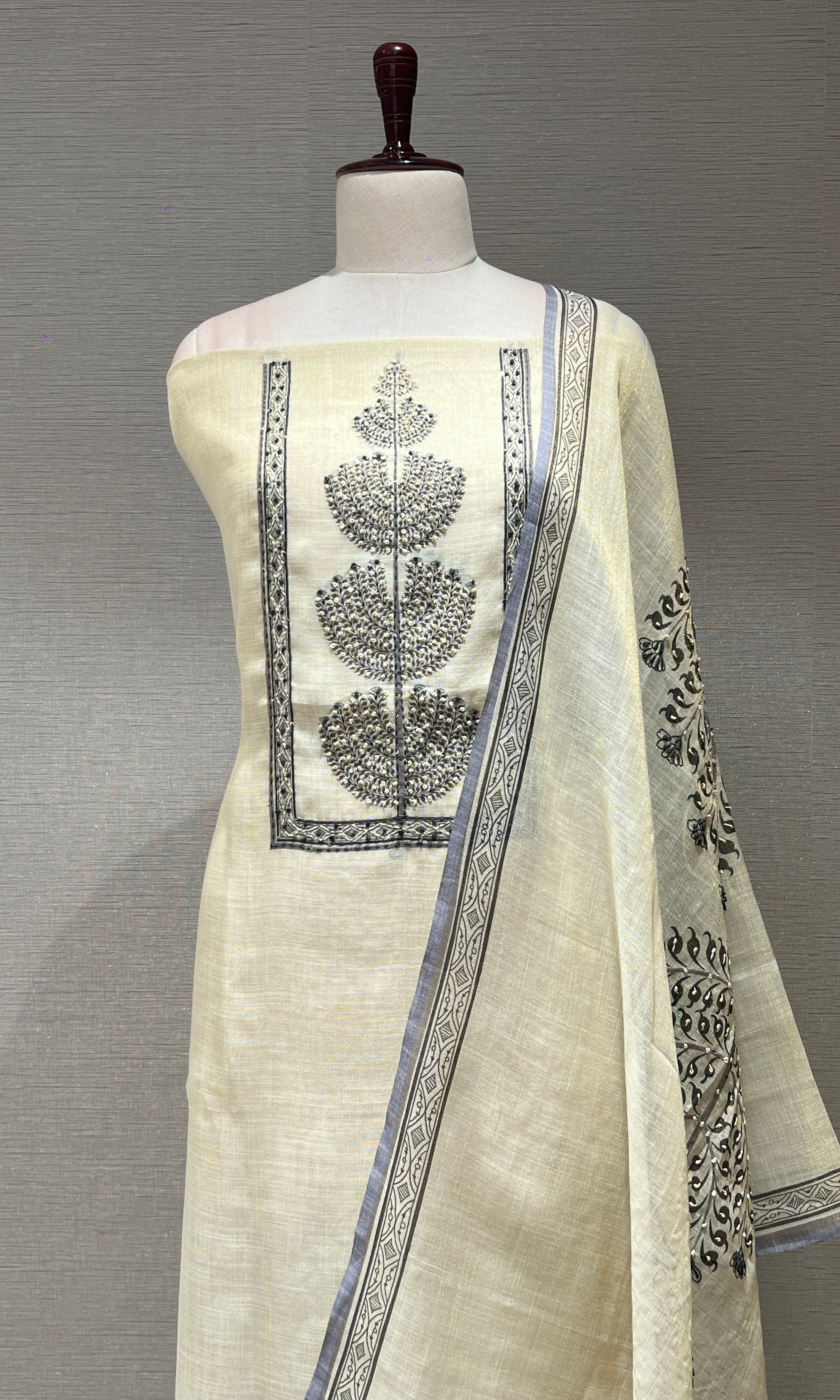 Grey FLORAL dress material