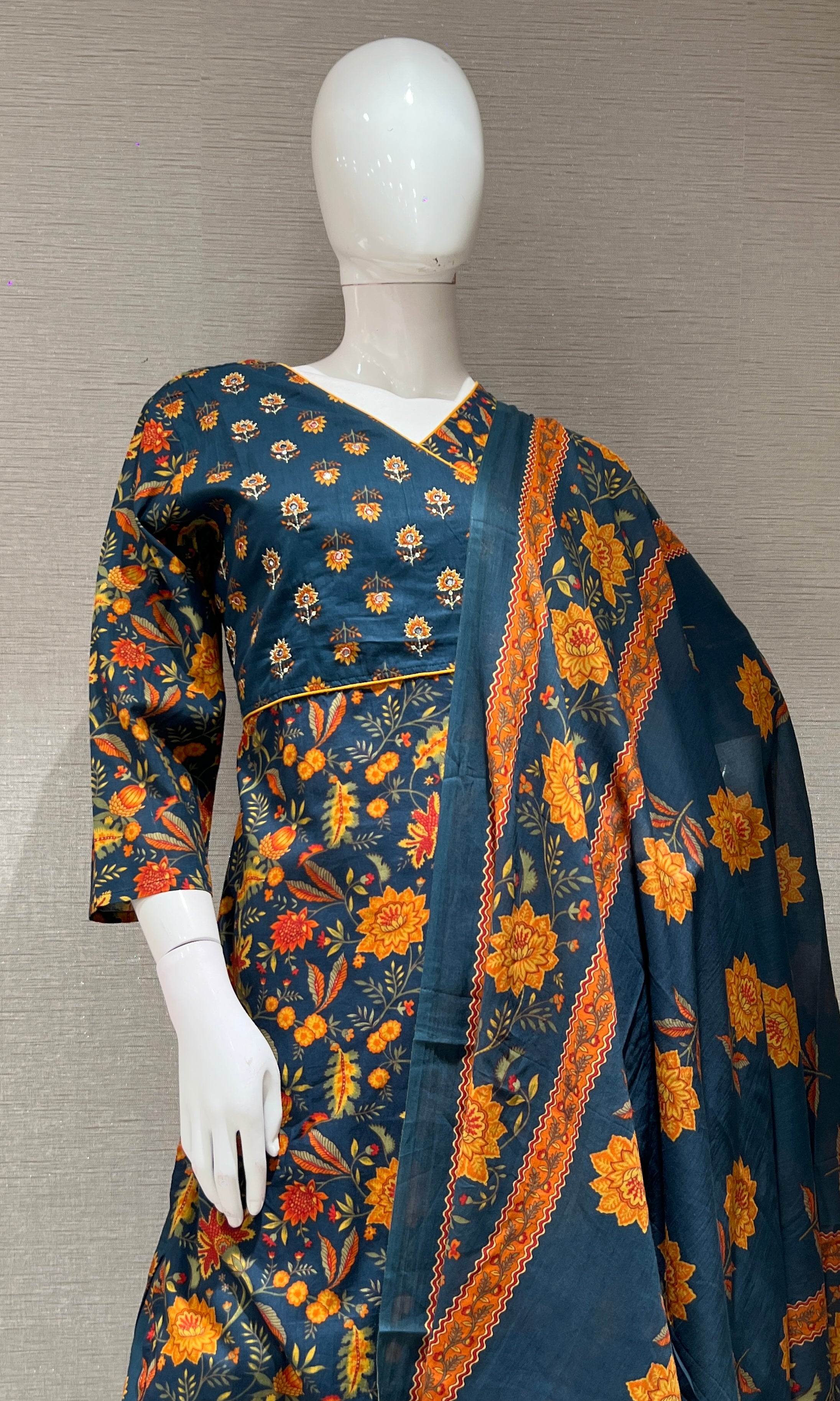 blue printed FLORAL kurta set