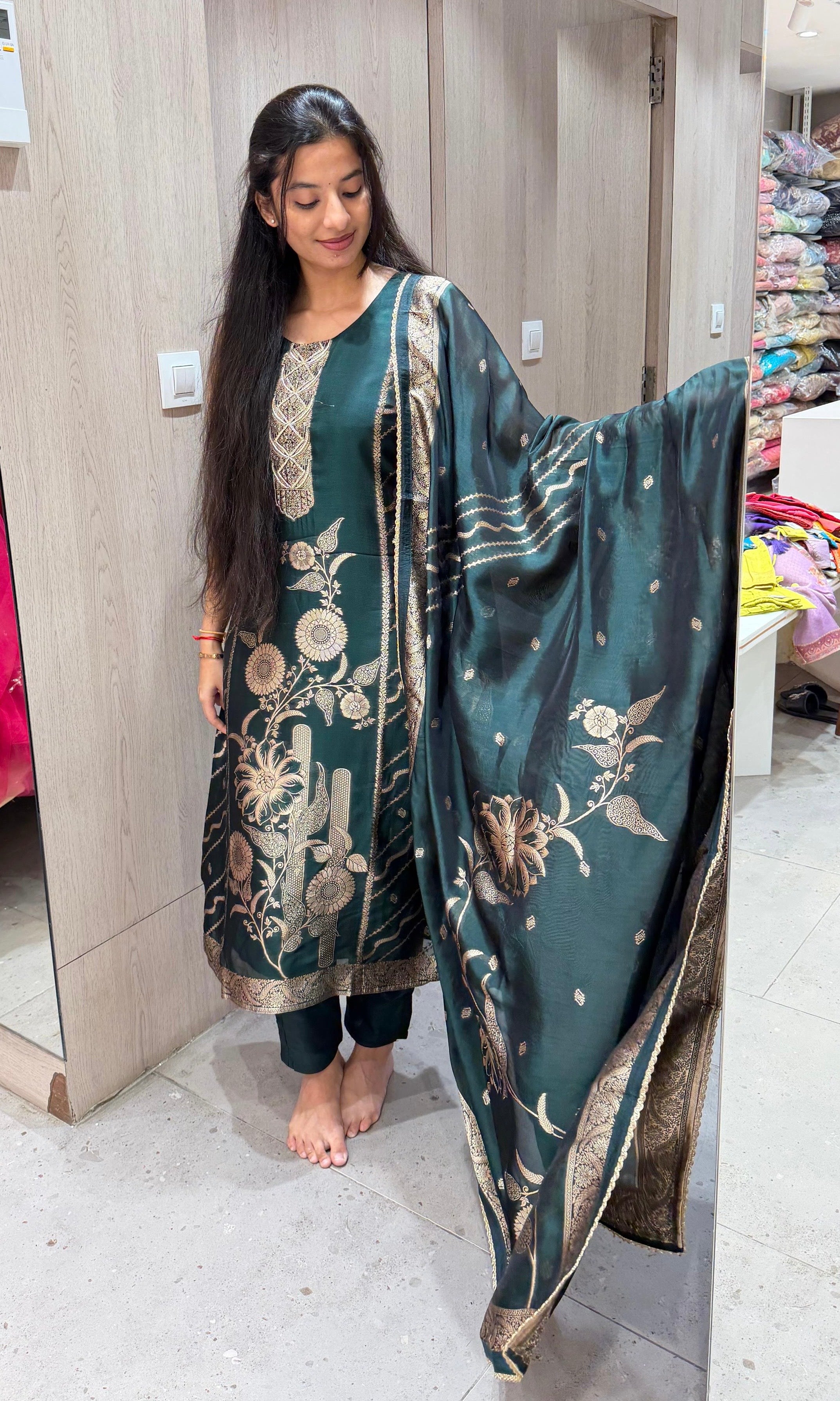 Bottle green GOLD EMBROIDERED kurta set