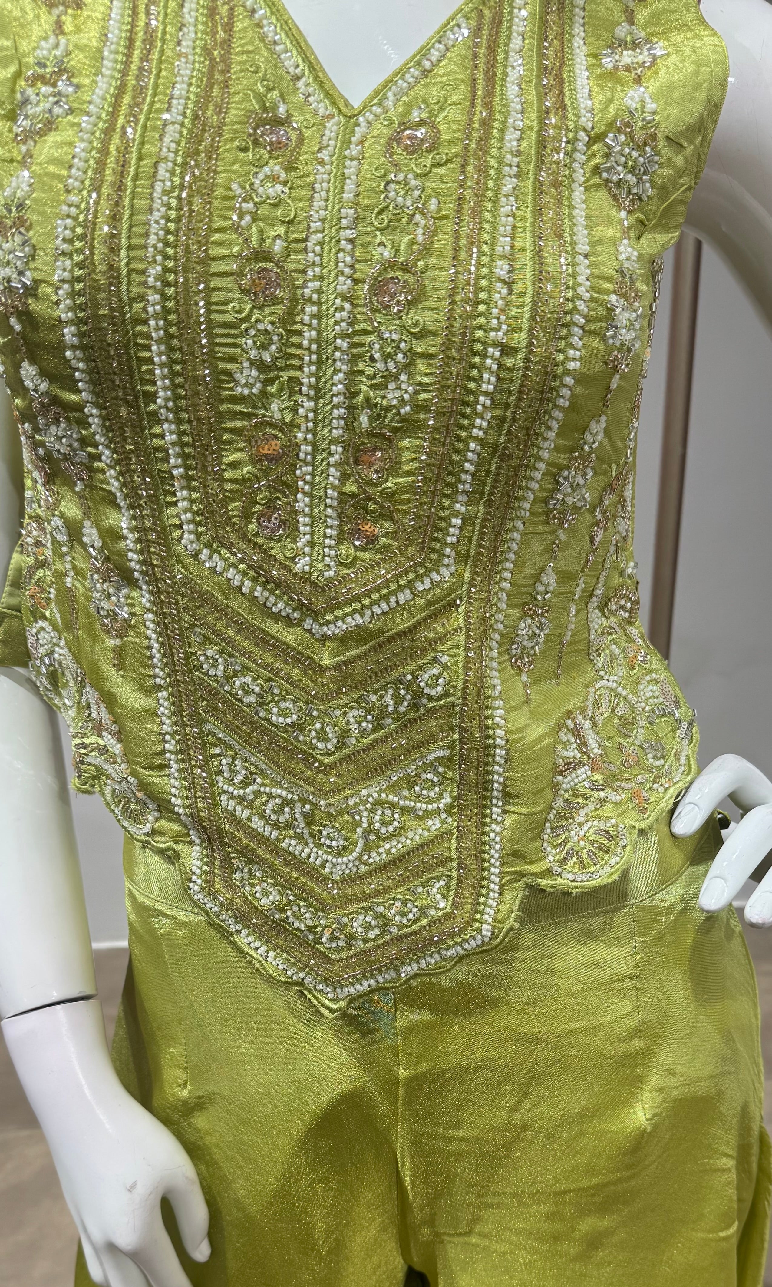 Mehendi Green Tissue Corset Flared Palazzo Set