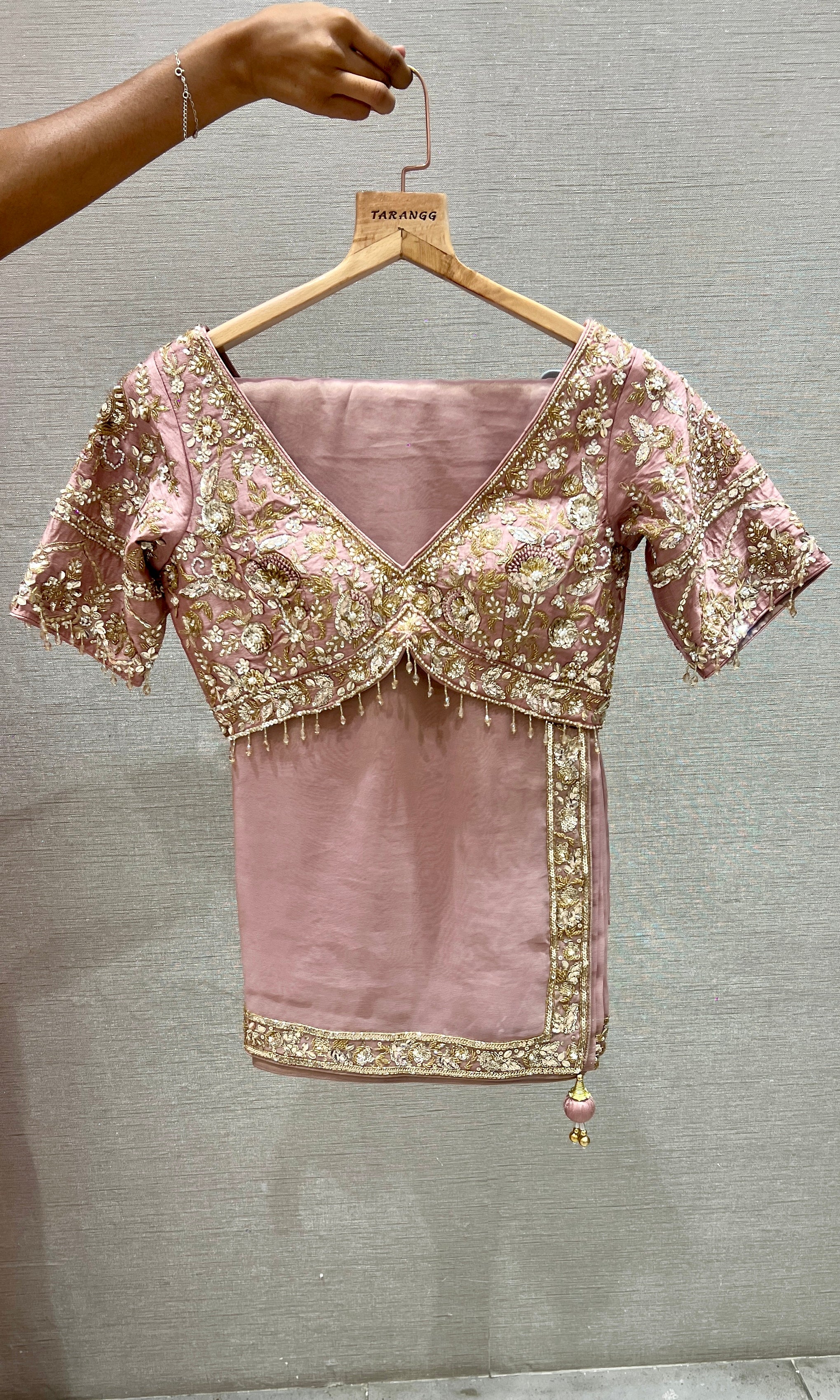 Blush Bloom Hand-Embroidered Saree Set