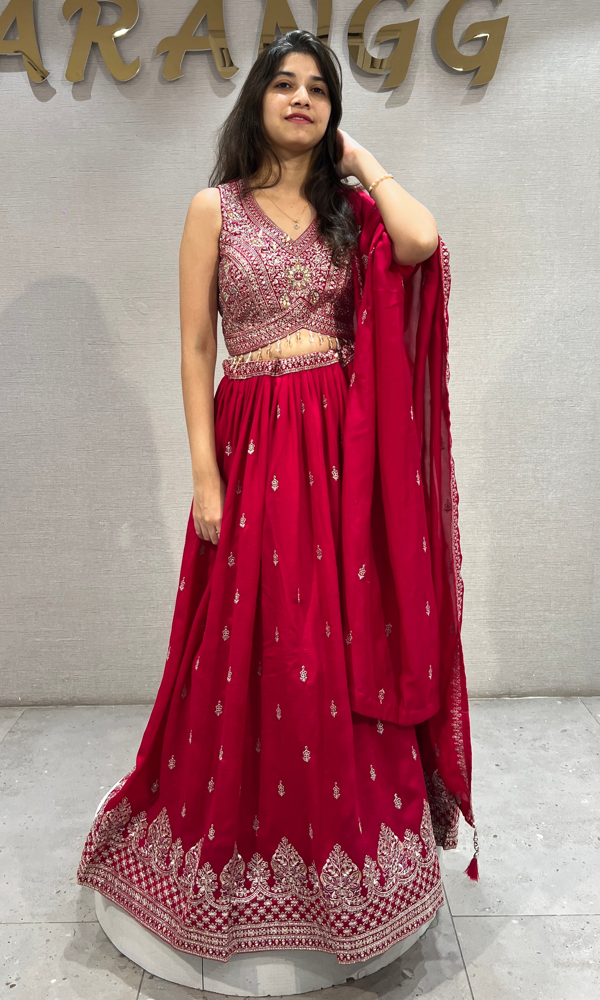 pink raw silk embroidered lehenga set