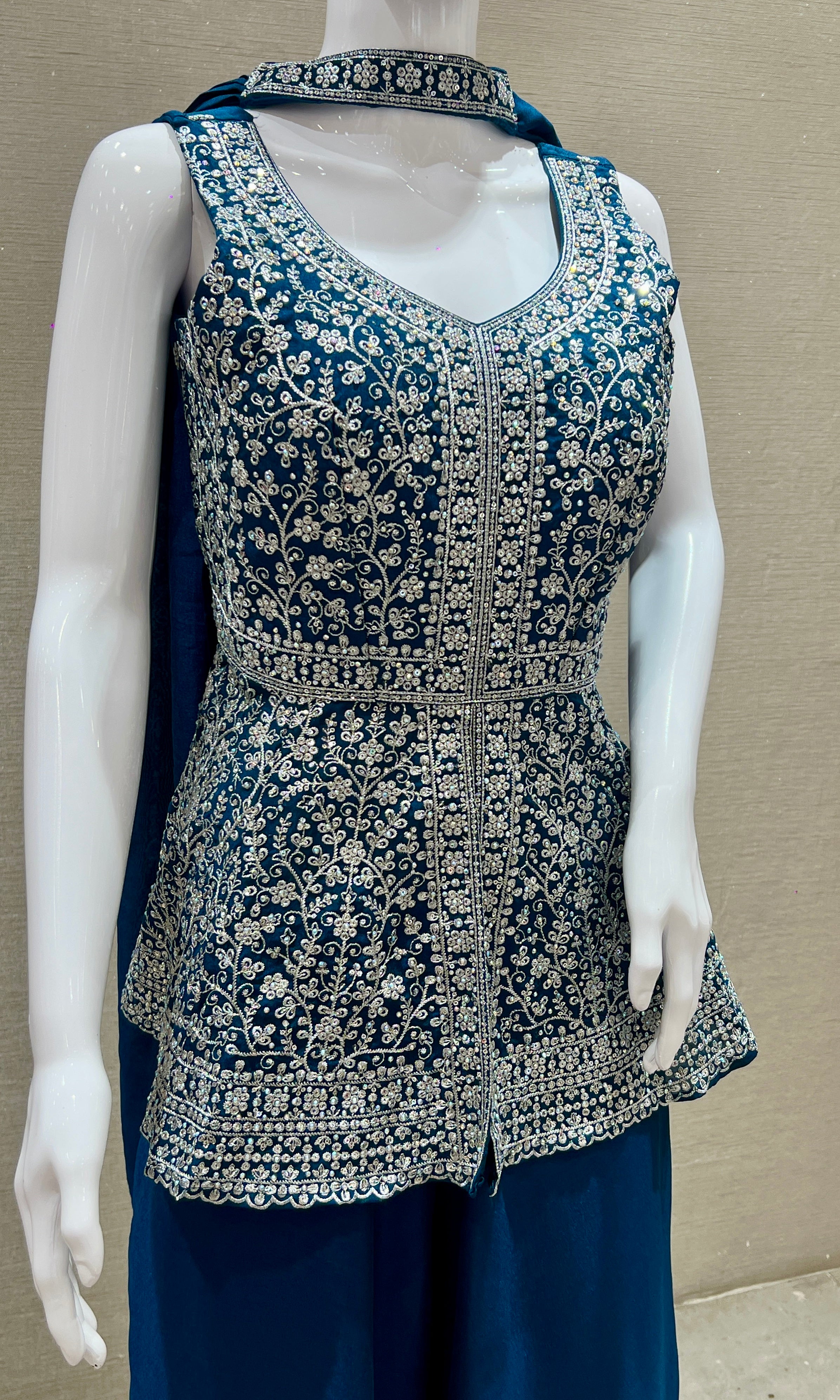 P Blue peplum top with Palazzo and neck duppata