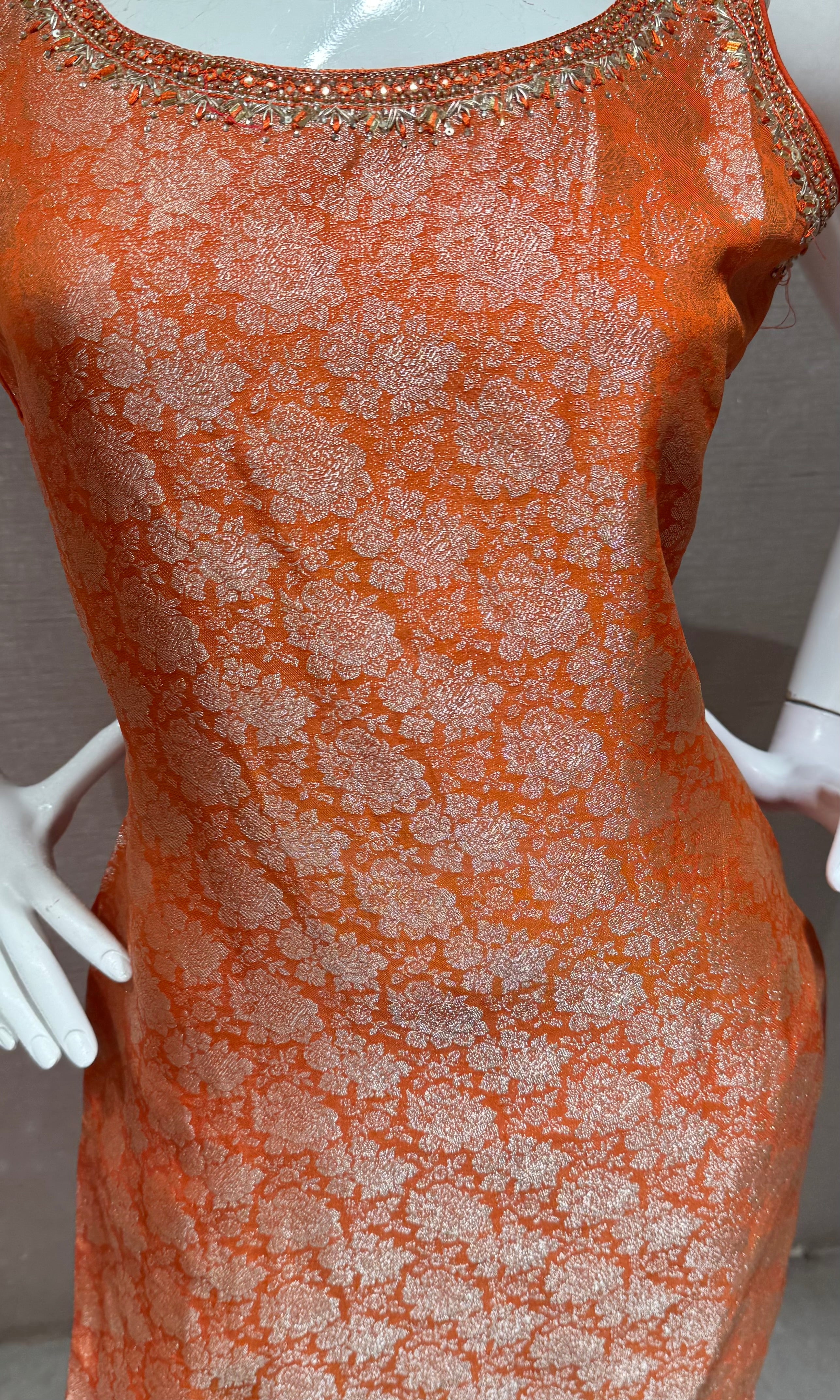 orange Banarasi silk kurta set