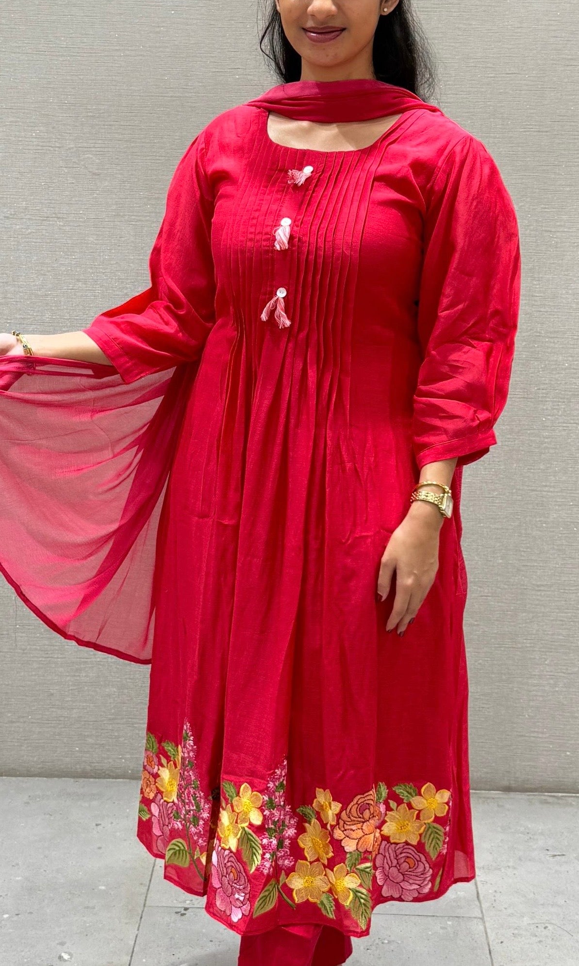 Rani pink Mul Chanderi kurta set