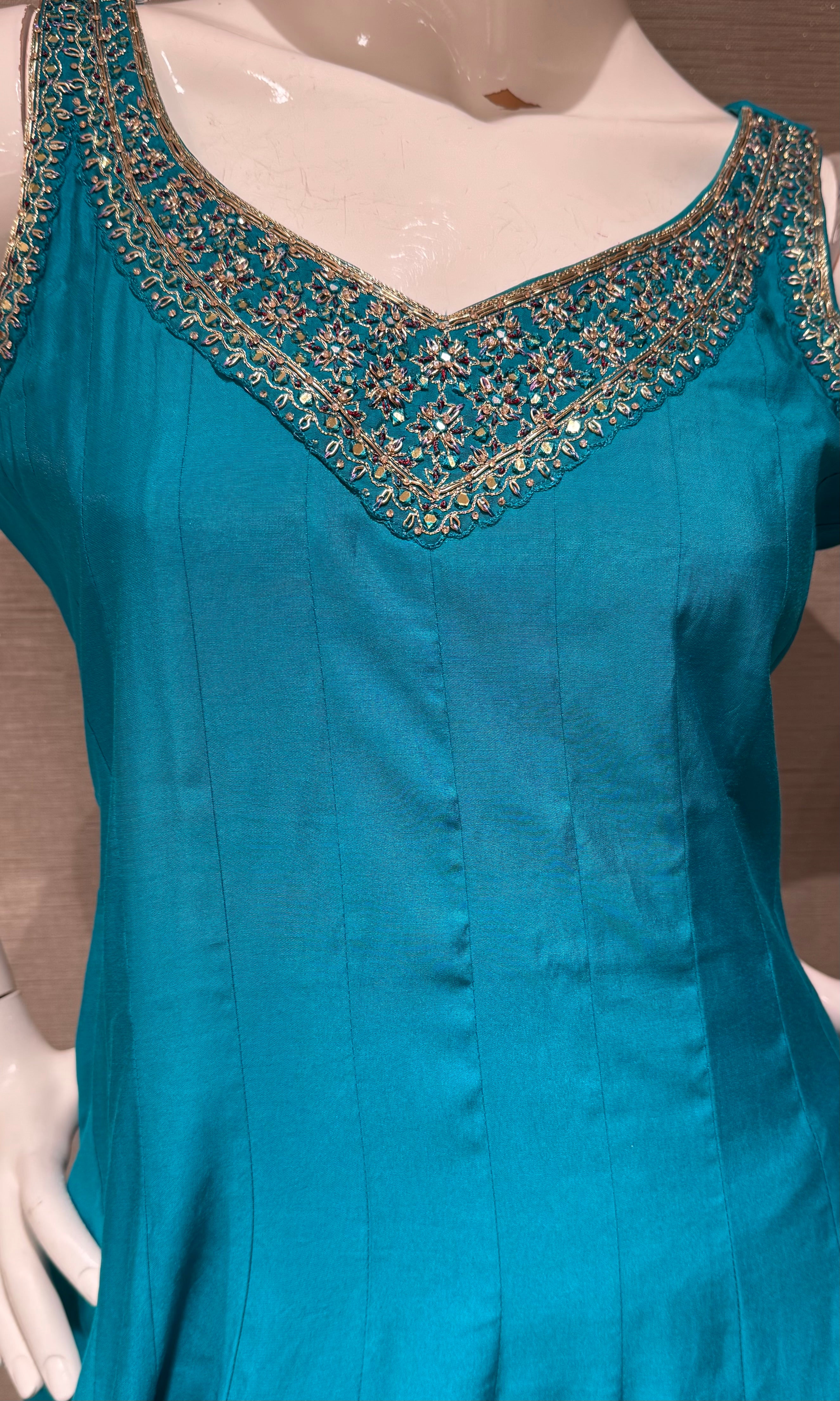 Rama Blue Anarkali with Contrast Dupatta