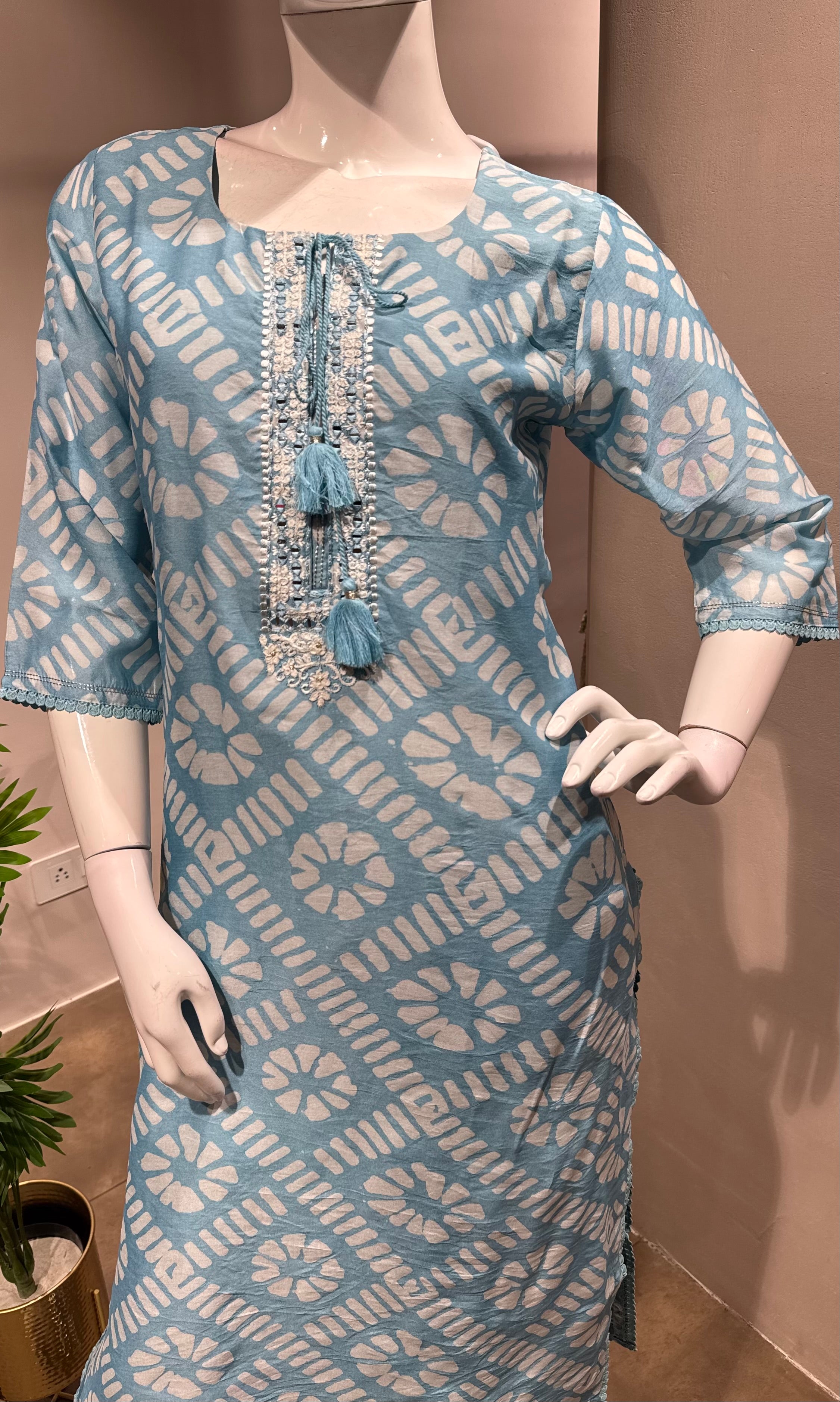 BLUE PRINTED EMBROIDERED KURTA SET