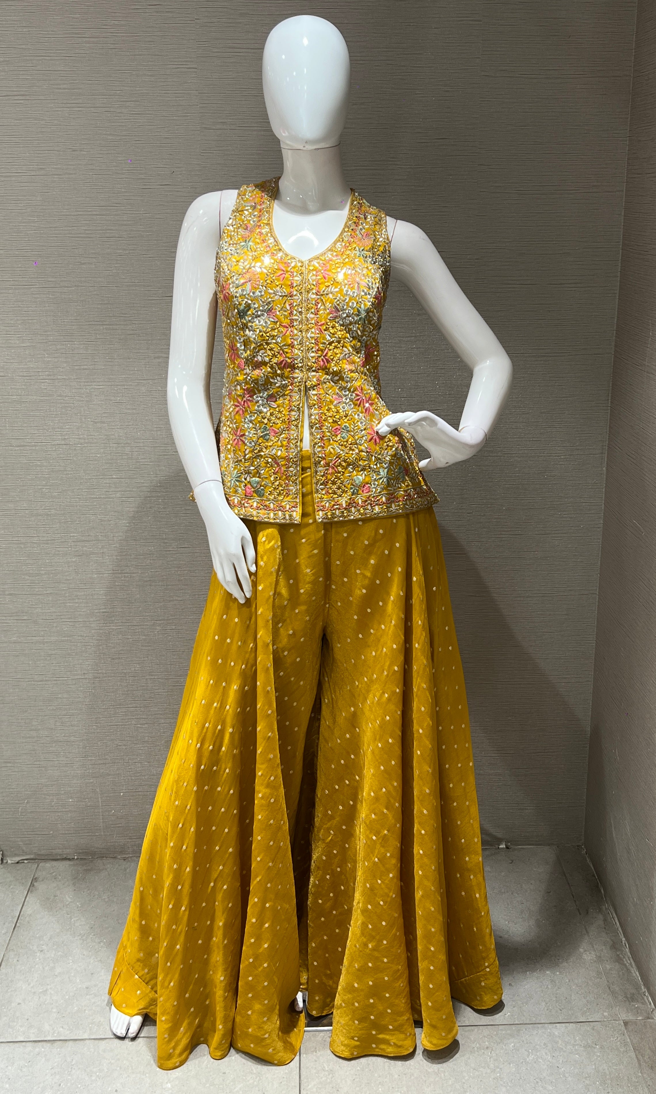 Yellow embroidered sharara palazzo