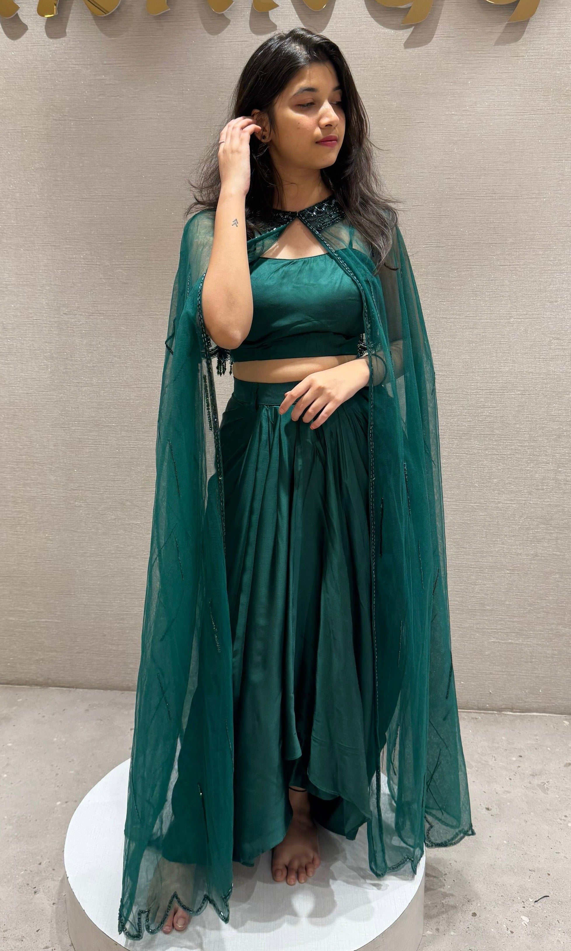EMERELD GREEN 3 PIECE INDO WESTERN DRESS