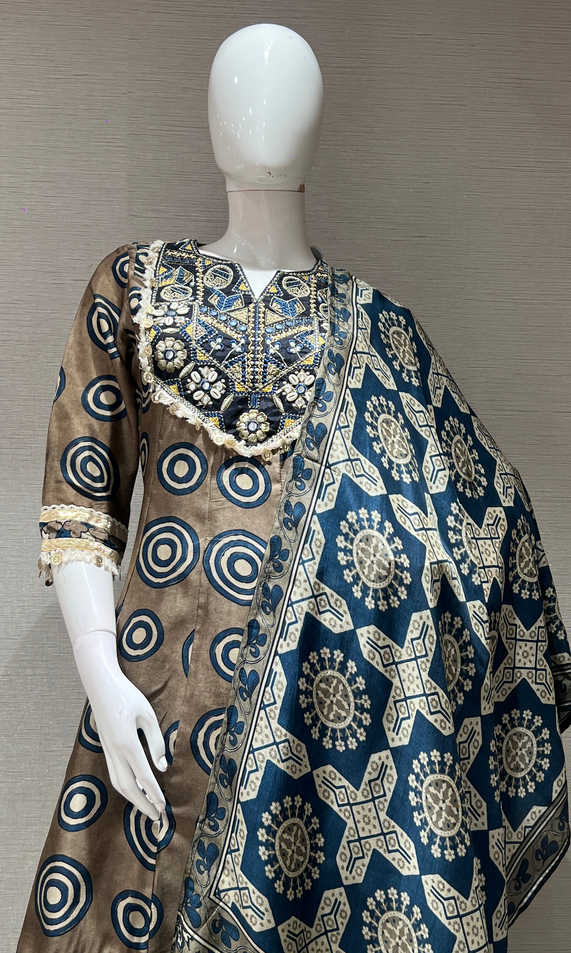 Light brown PRINTED kurta set