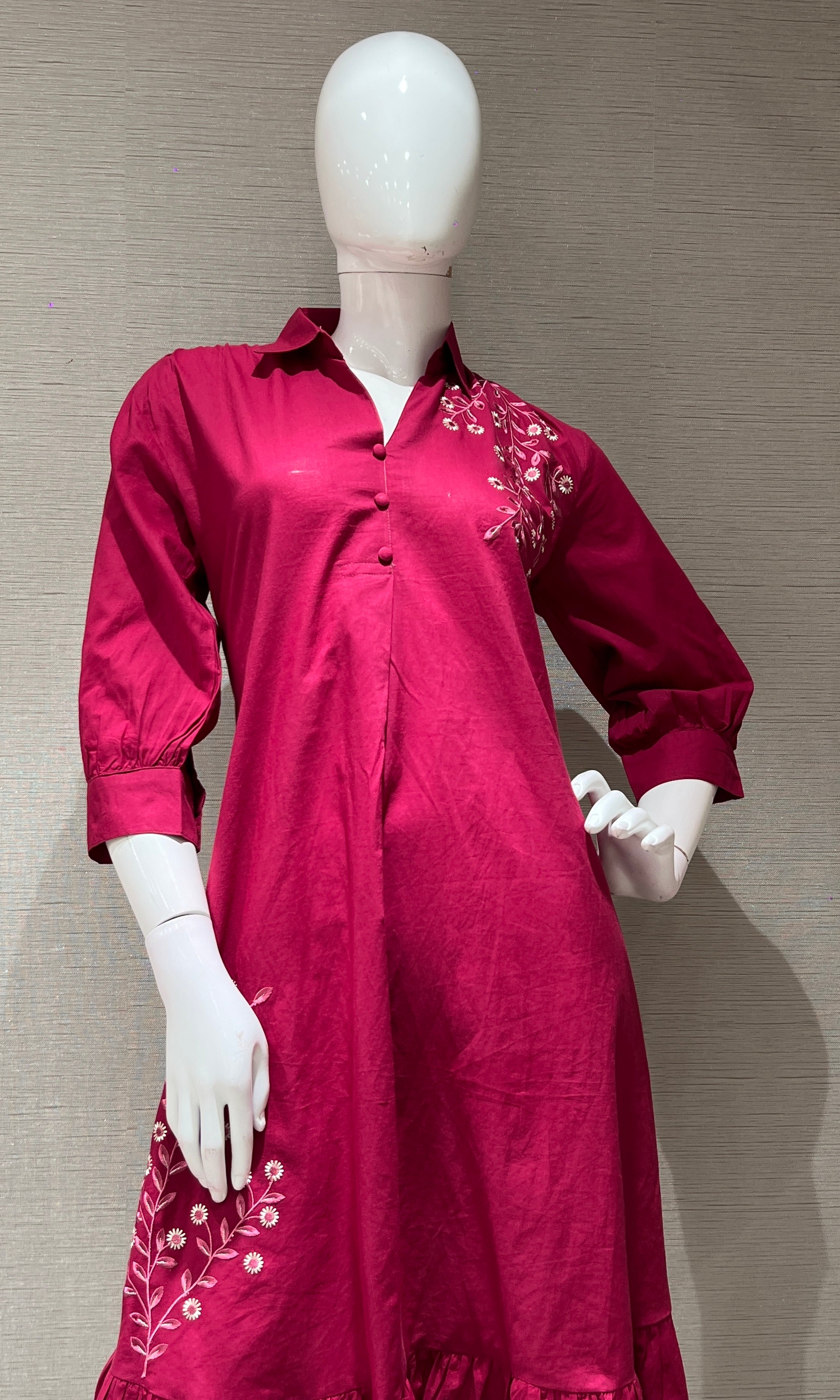 Pink FLORAL RUFFLE KURTI TOP