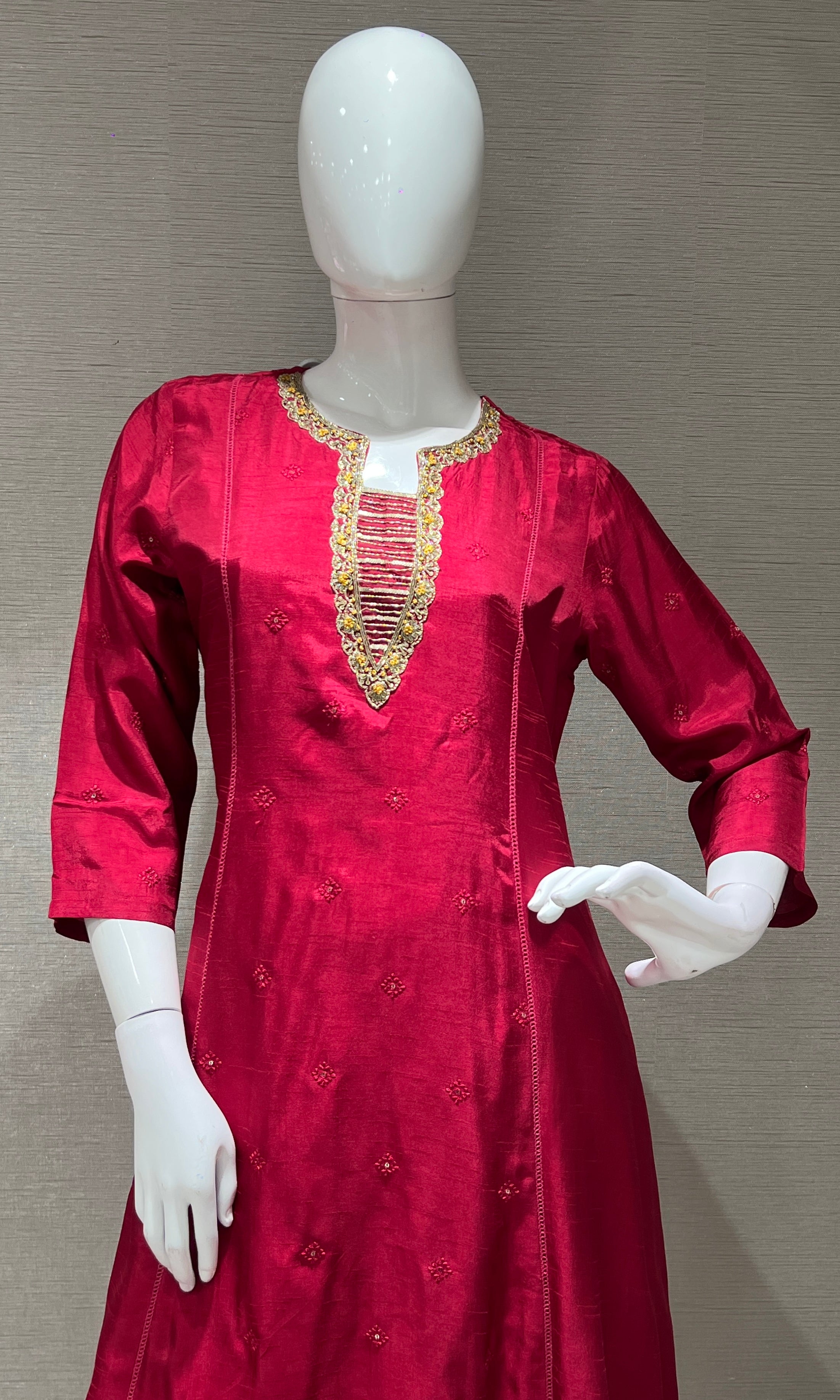 MAROON kurta set with yellow floral dupatta