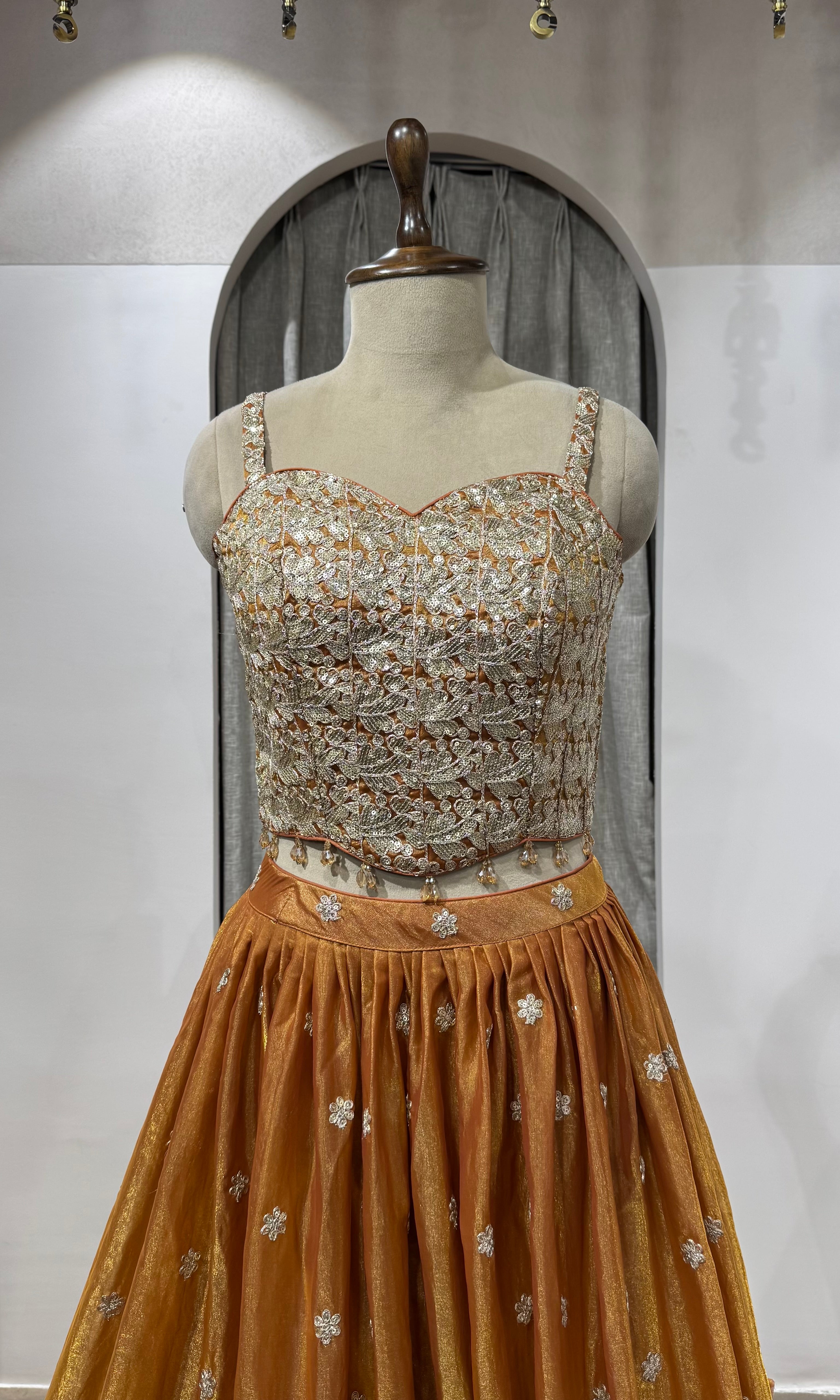 Rust Tissue Silk Elegance lehenga set