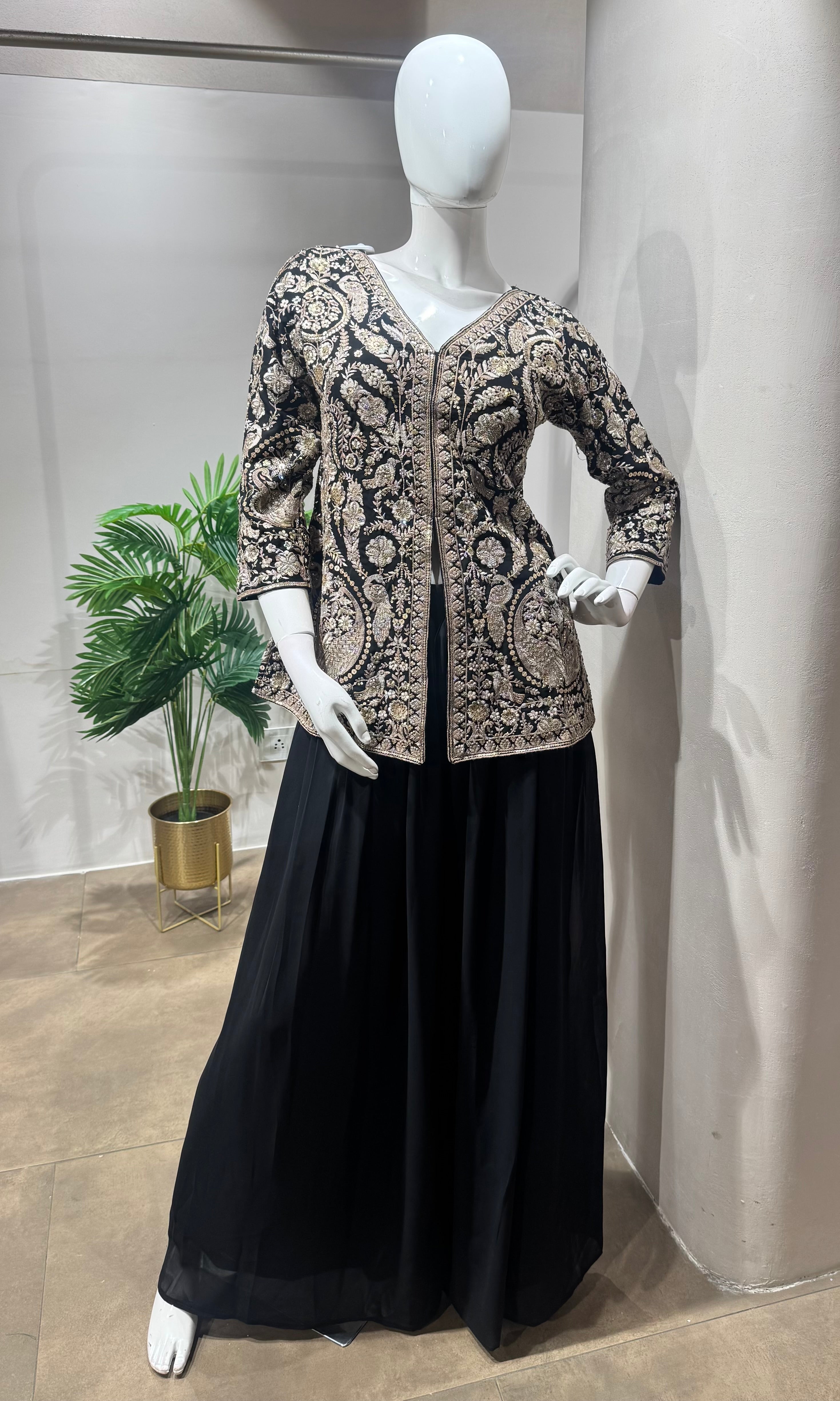 black golden embroidered sharara set