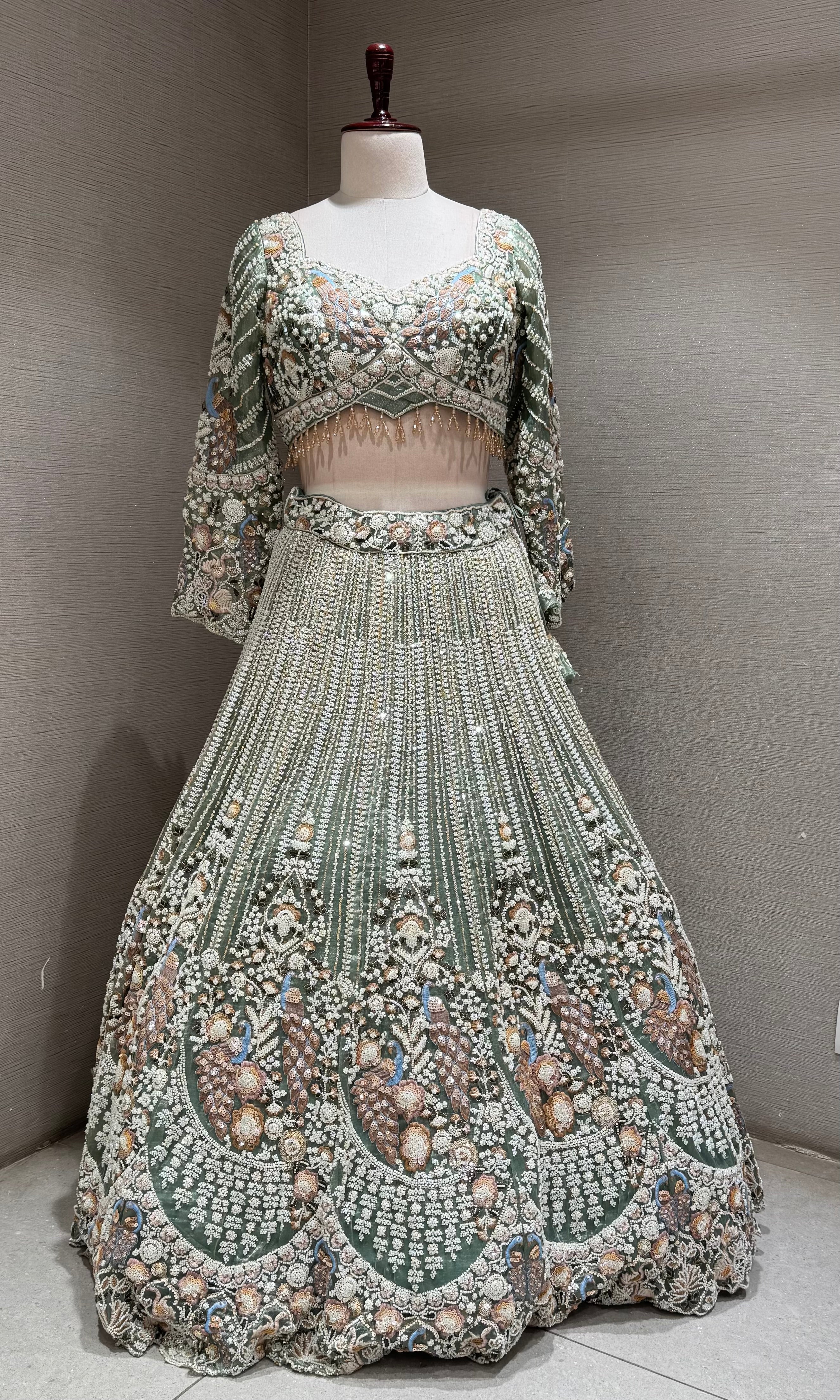 Pista Green Embroidered Bridal Lehenga set