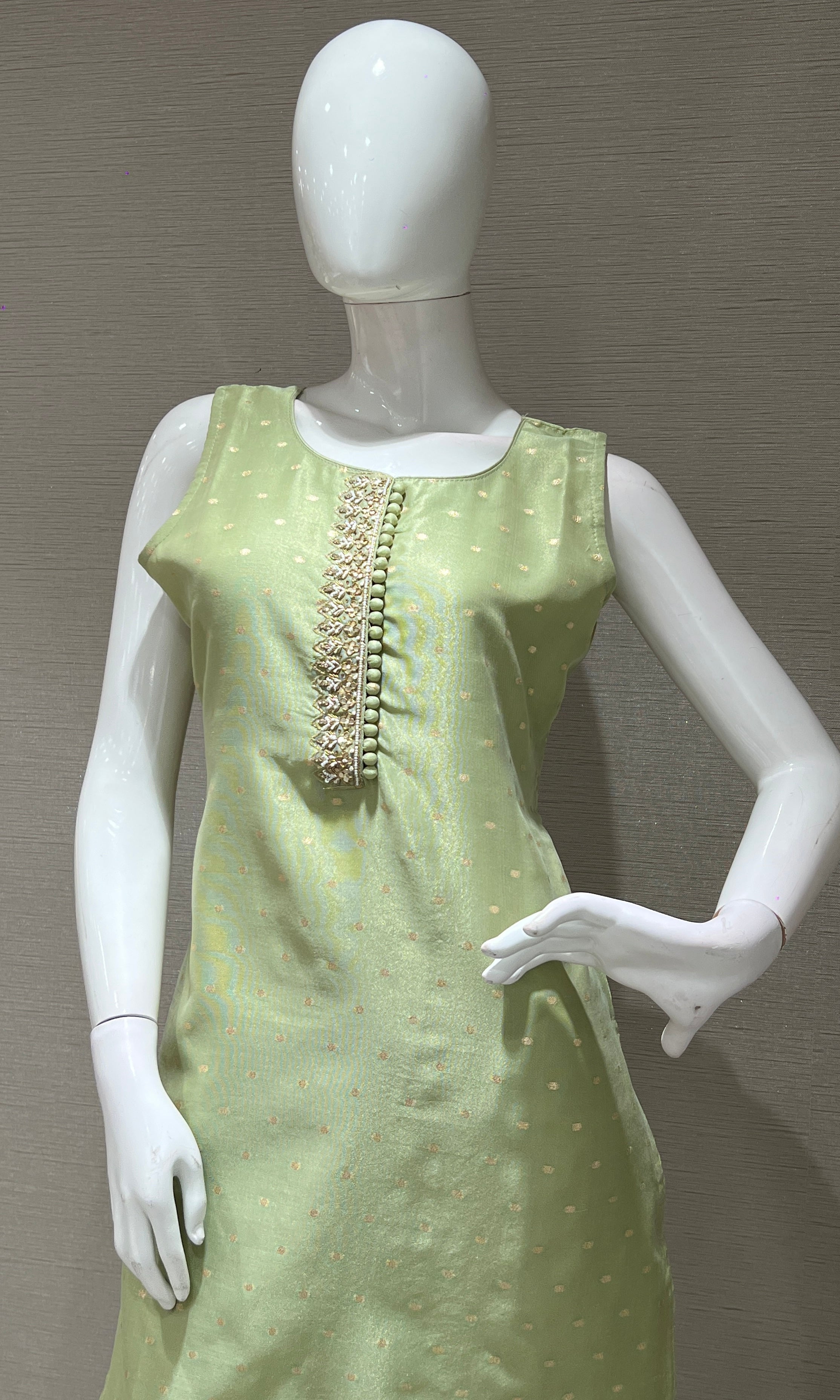 Pista Green kurta set with striped dupatta