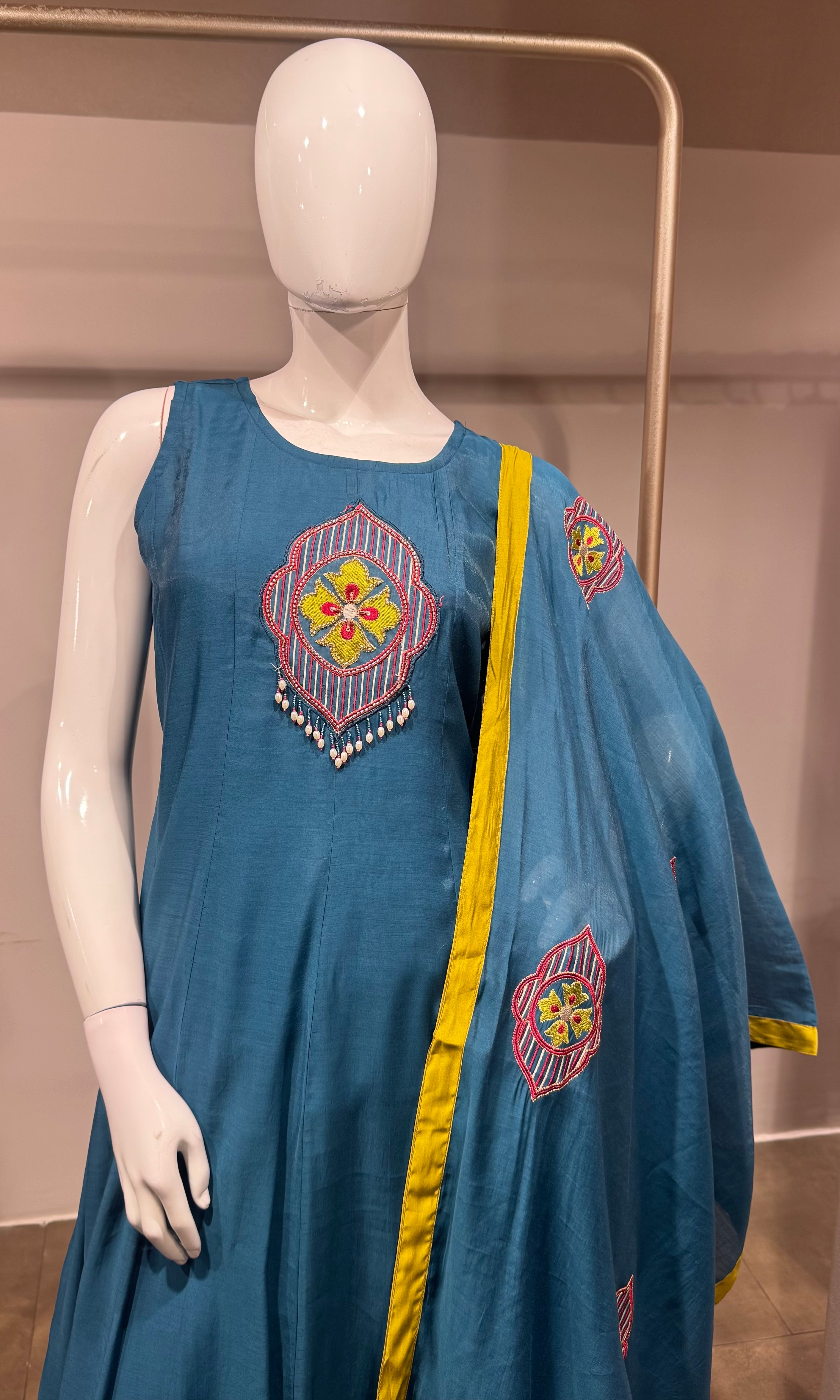 Blue ethnic anarkali with palazzo pants