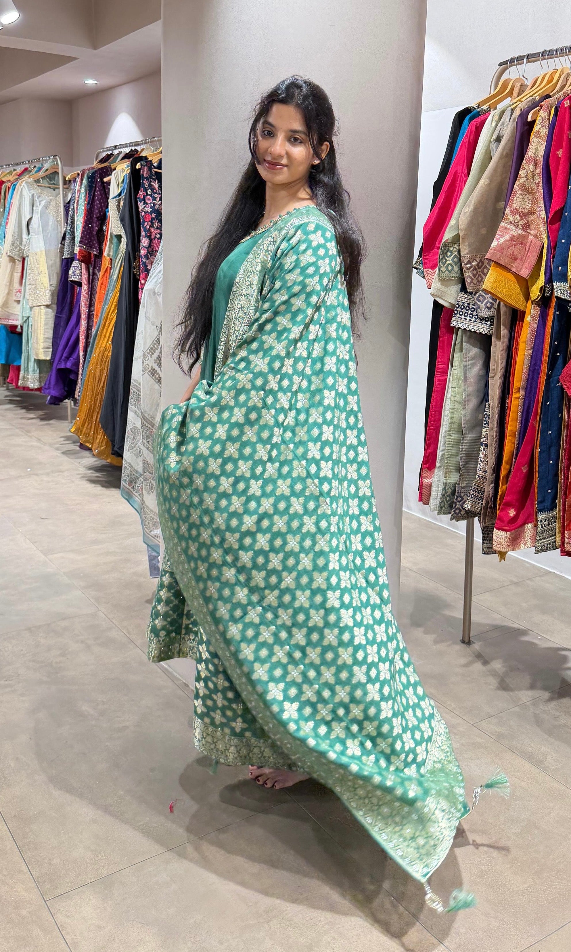 Green GOLDEN ETHNIC ANARKALI SET